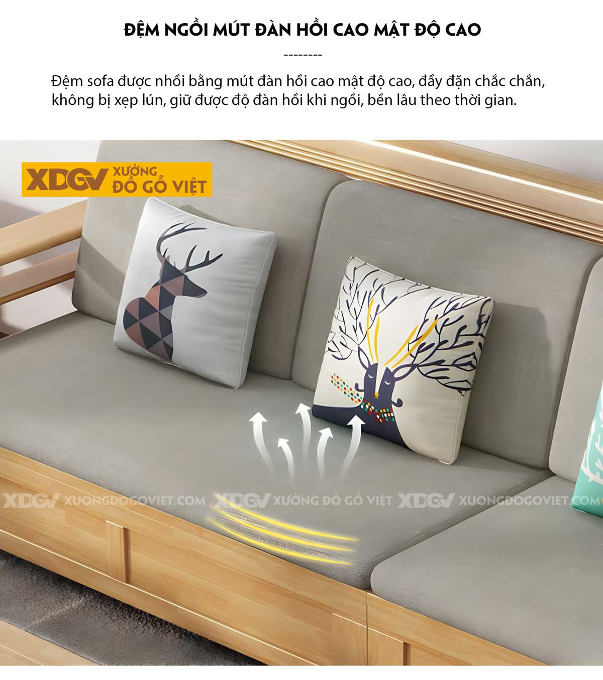 Mẫu Sofa Gỗ Sồi Hiện Đại Tay Bo Góc Tròn Tích Hợp Ngăn Chứa