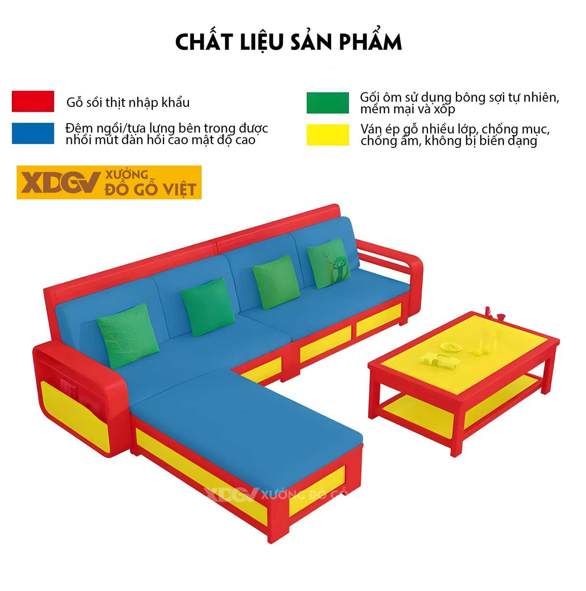 Mẫu Sofa Gỗ Sồi Hiện Đại Tay Bo Góc Tròn Tích Hợp Ngăn Chứa