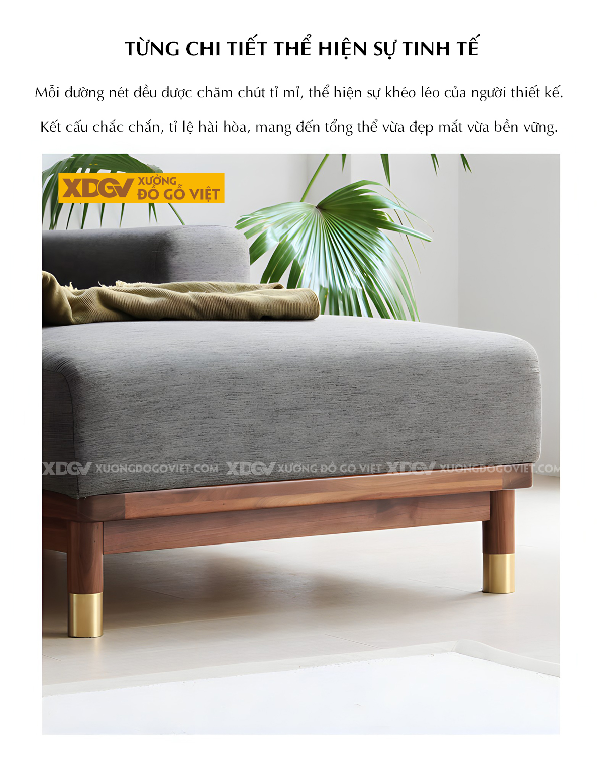 Mẫu Sofa Gỗ Sồi Phòng Khách Bọc Nệm Xám Dày Cao Cấp