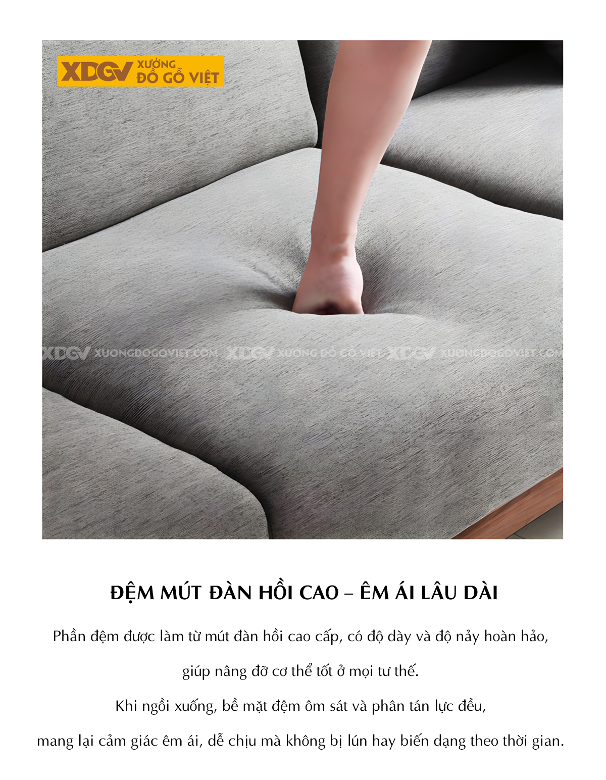 Mẫu Sofa Gỗ Sồi Phòng Khách Bọc Nệm Xám Dày Cao Cấp