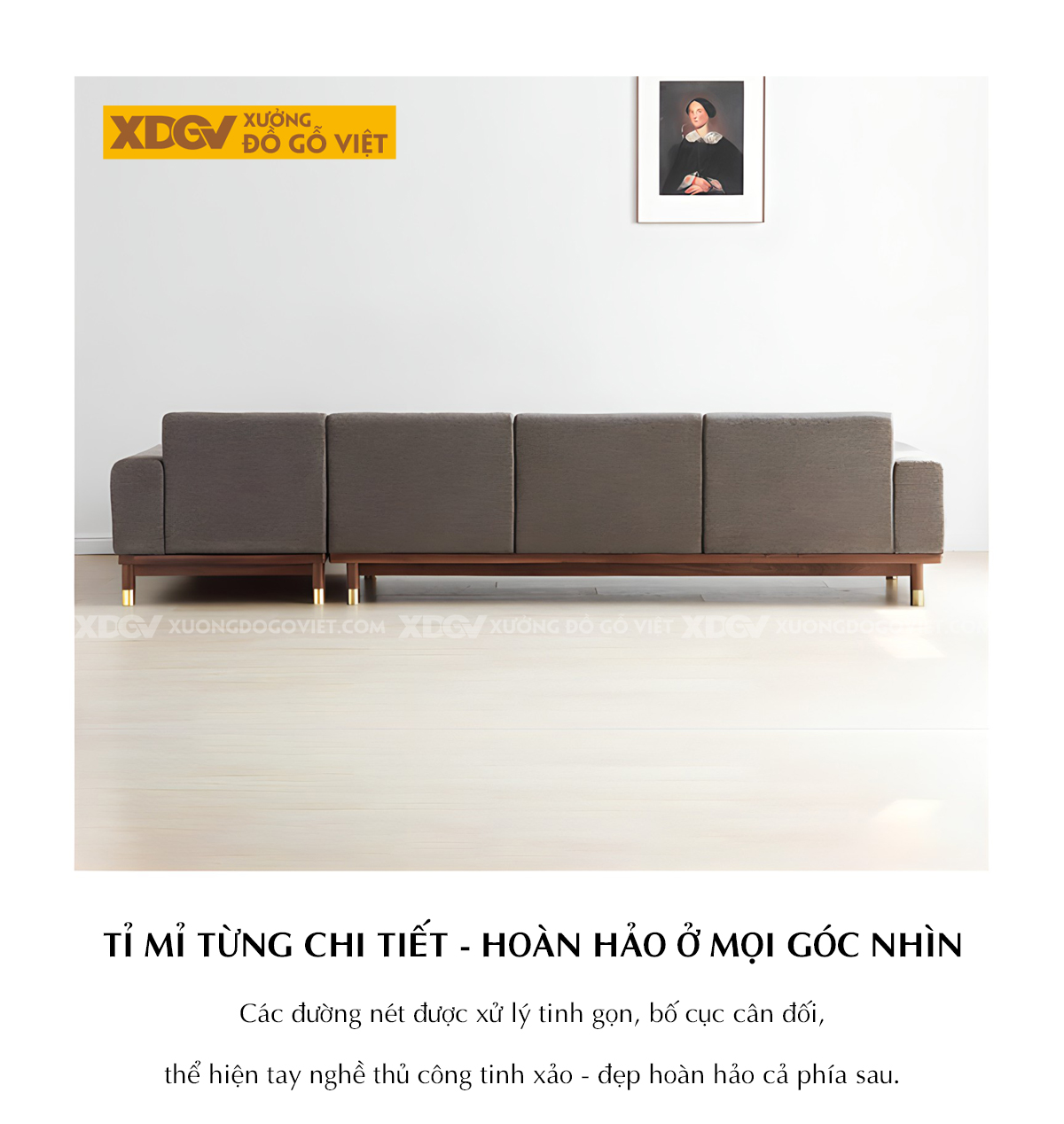 Mẫu Sofa Gỗ Sồi Phòng Khách Bọc Nệm Xám Dày Cao Cấp