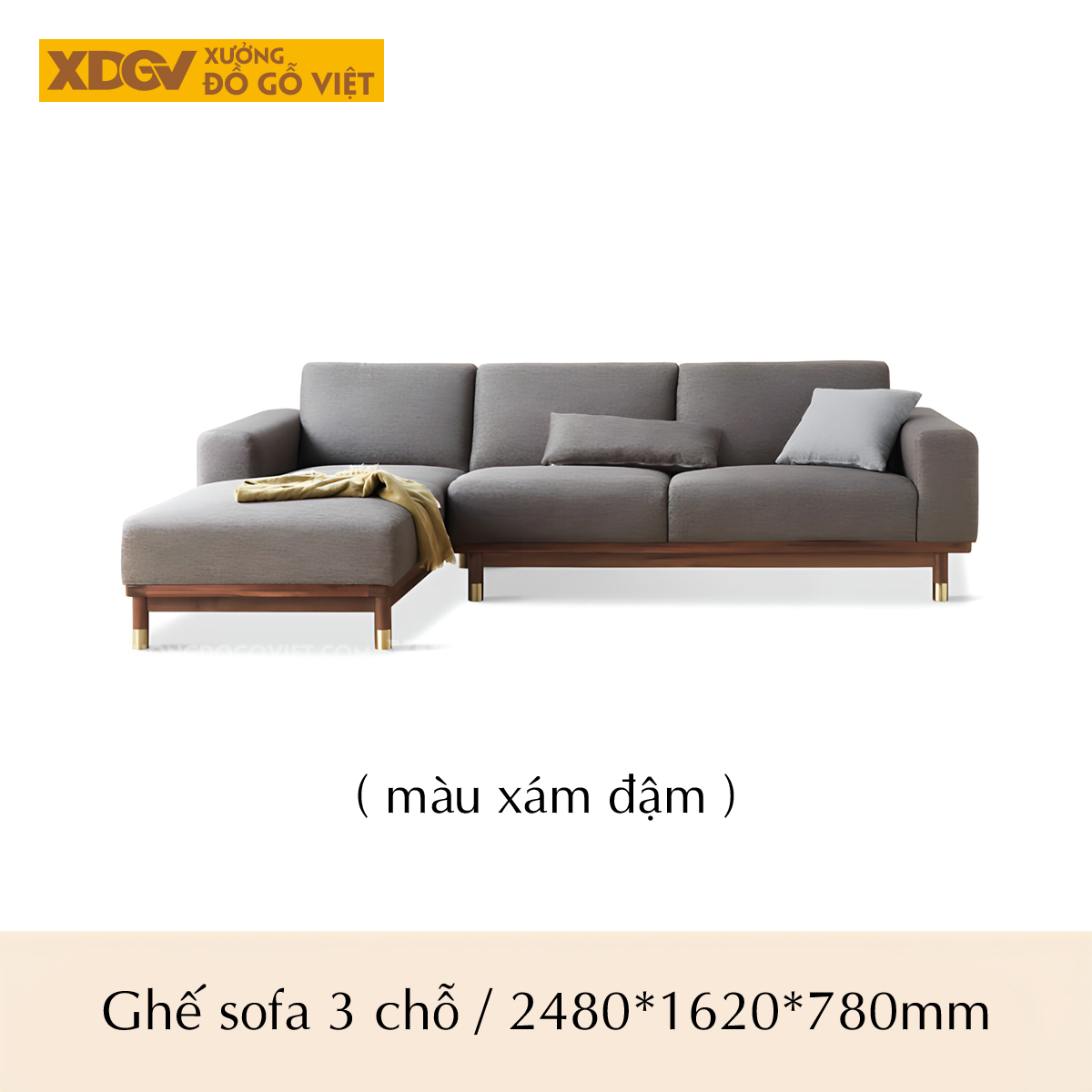 Mẫu Sofa Gỗ Sồi Phòng Khách Bọc Nệm Xám Dày Cao Cấp