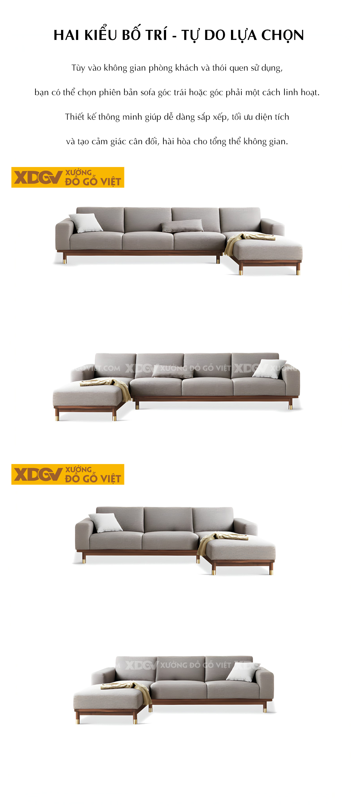 Mẫu Sofa Gỗ Sồi Phòng Khách Bọc Nệm Xám Dày Cao Cấp