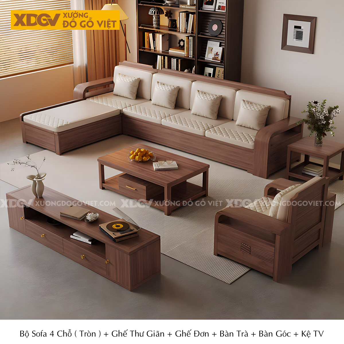 Mẫu Sofa Góc L Gỗ Óc Chó Hiện Đại Họa Tiết Kẻ Rãnh Tinh Tế