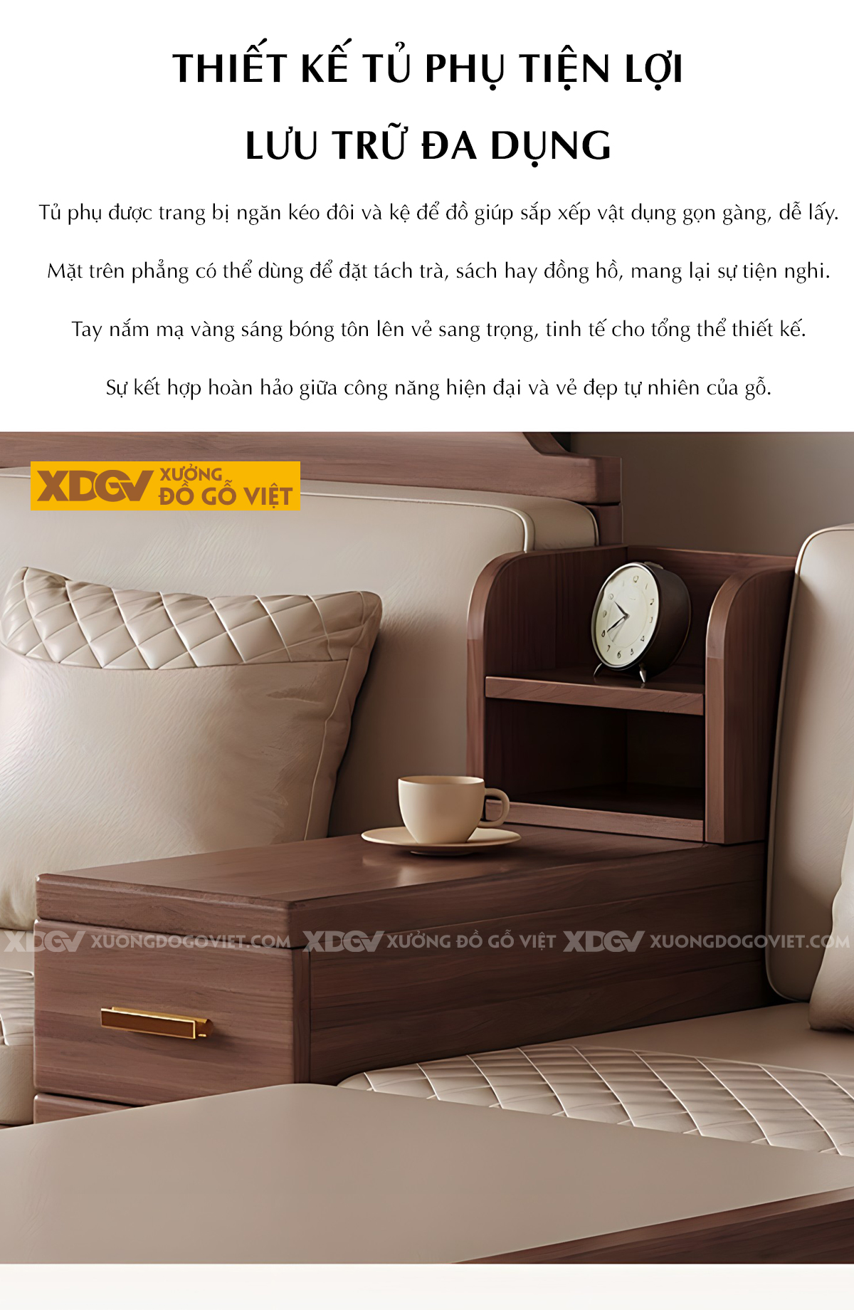 Mẫu Sofa Góc L Gỗ Óc Chó Hiện Đại Họa Tiết Kẻ Rãnh Tinh Tế