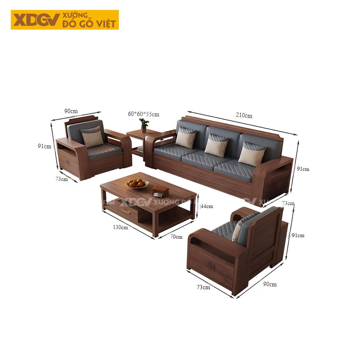 Mẫu Sofa Góc L Gỗ Óc Chó Hiện Đại Họa Tiết Kẻ Rãnh Tinh Tế