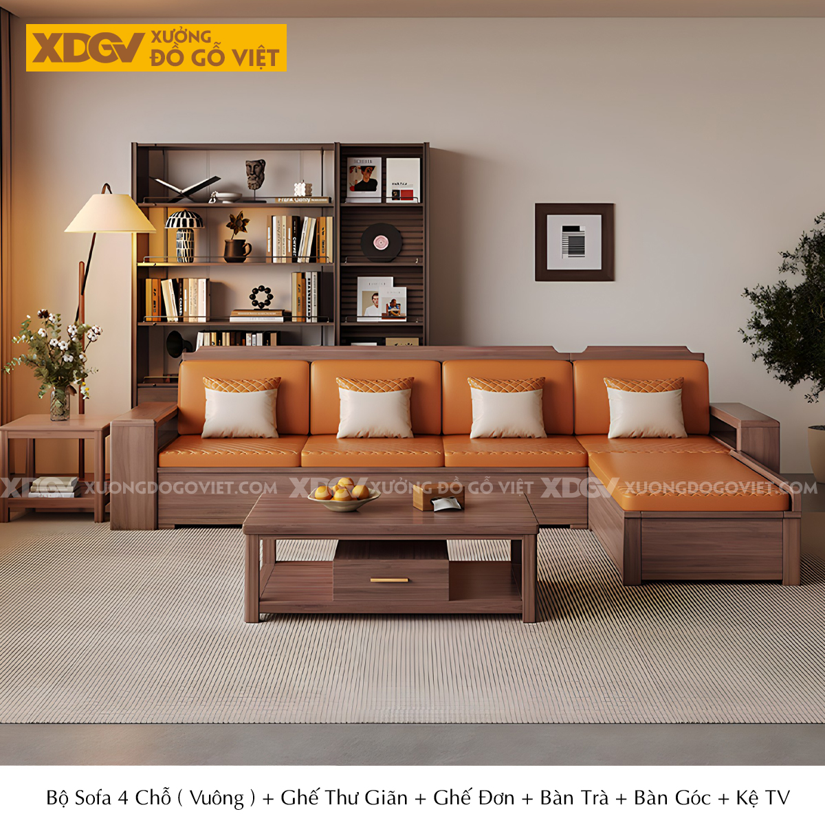 Mẫu Sofa Góc L Gỗ Óc Chó Hiện Đại Họa Tiết Kẻ Rãnh Tinh Tế