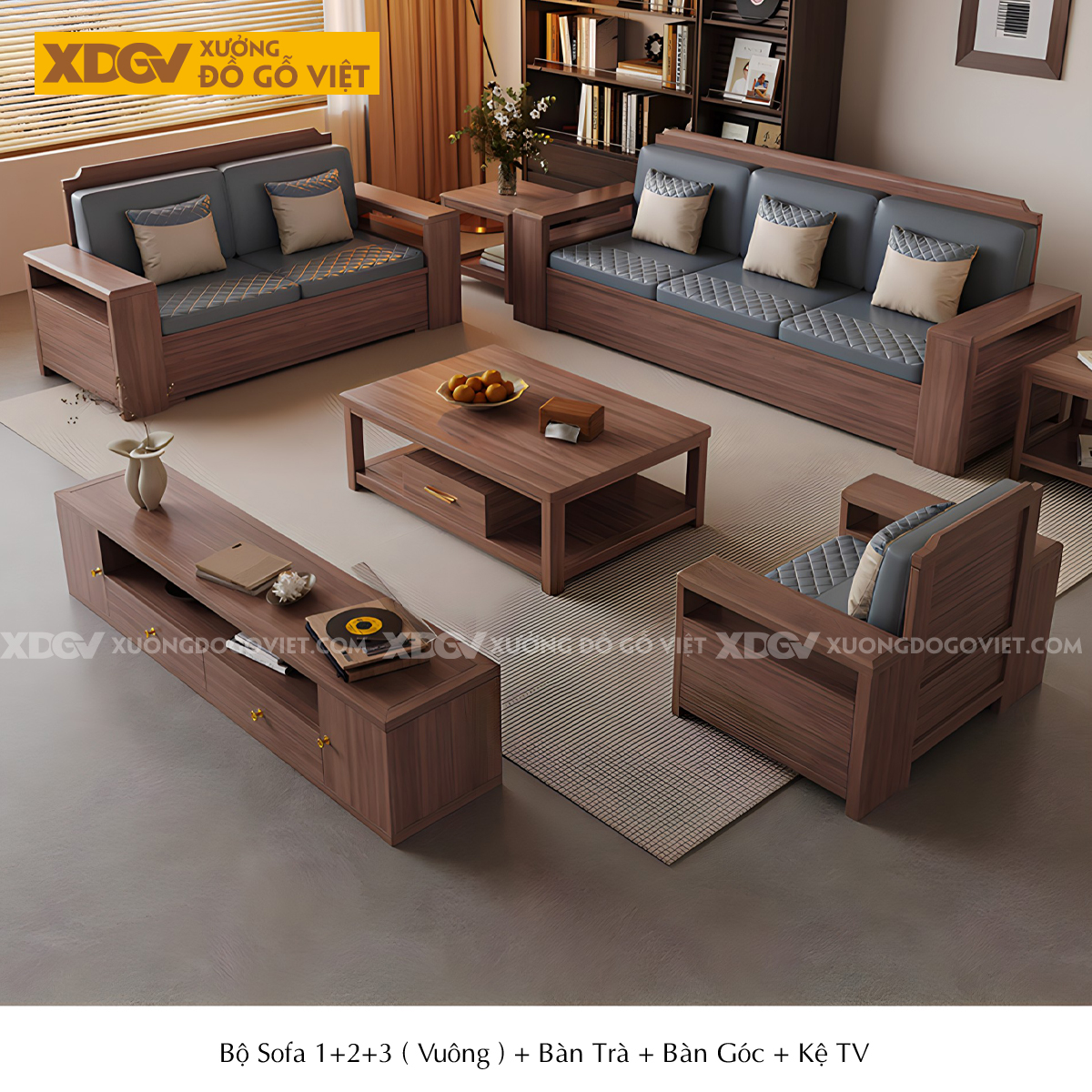 Mẫu Sofa Góc L Gỗ Óc Chó Hiện Đại Họa Tiết Kẻ Rãnh Tinh Tế