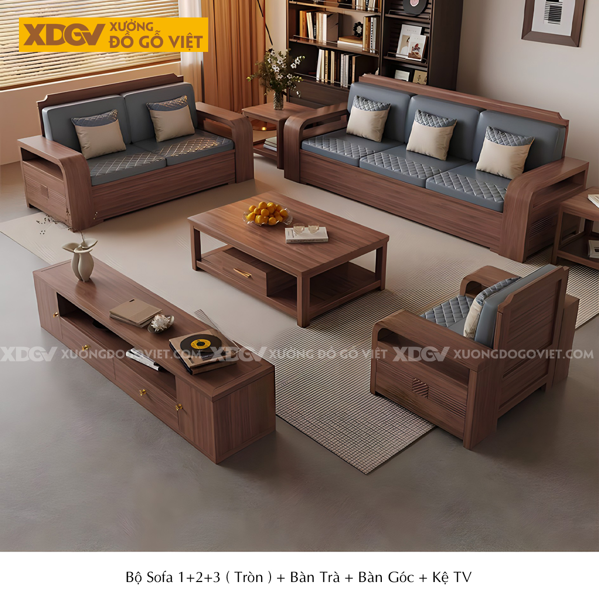 Mẫu Sofa Góc L Gỗ Óc Chó Hiện Đại Họa Tiết Kẻ Rãnh Tinh Tế