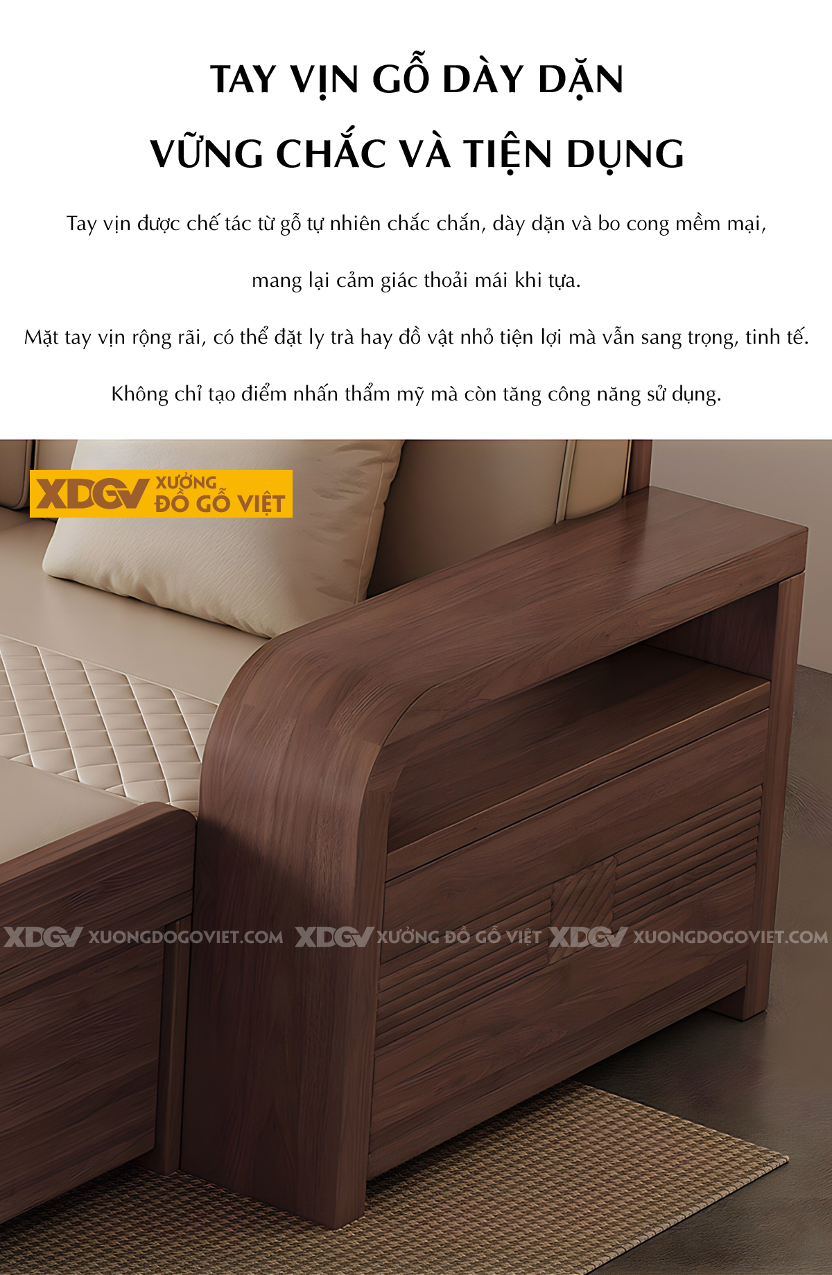 Mẫu Sofa Góc L Gỗ Óc Chó Hiện Đại Họa Tiết Kẻ Rãnh Tinh Tế