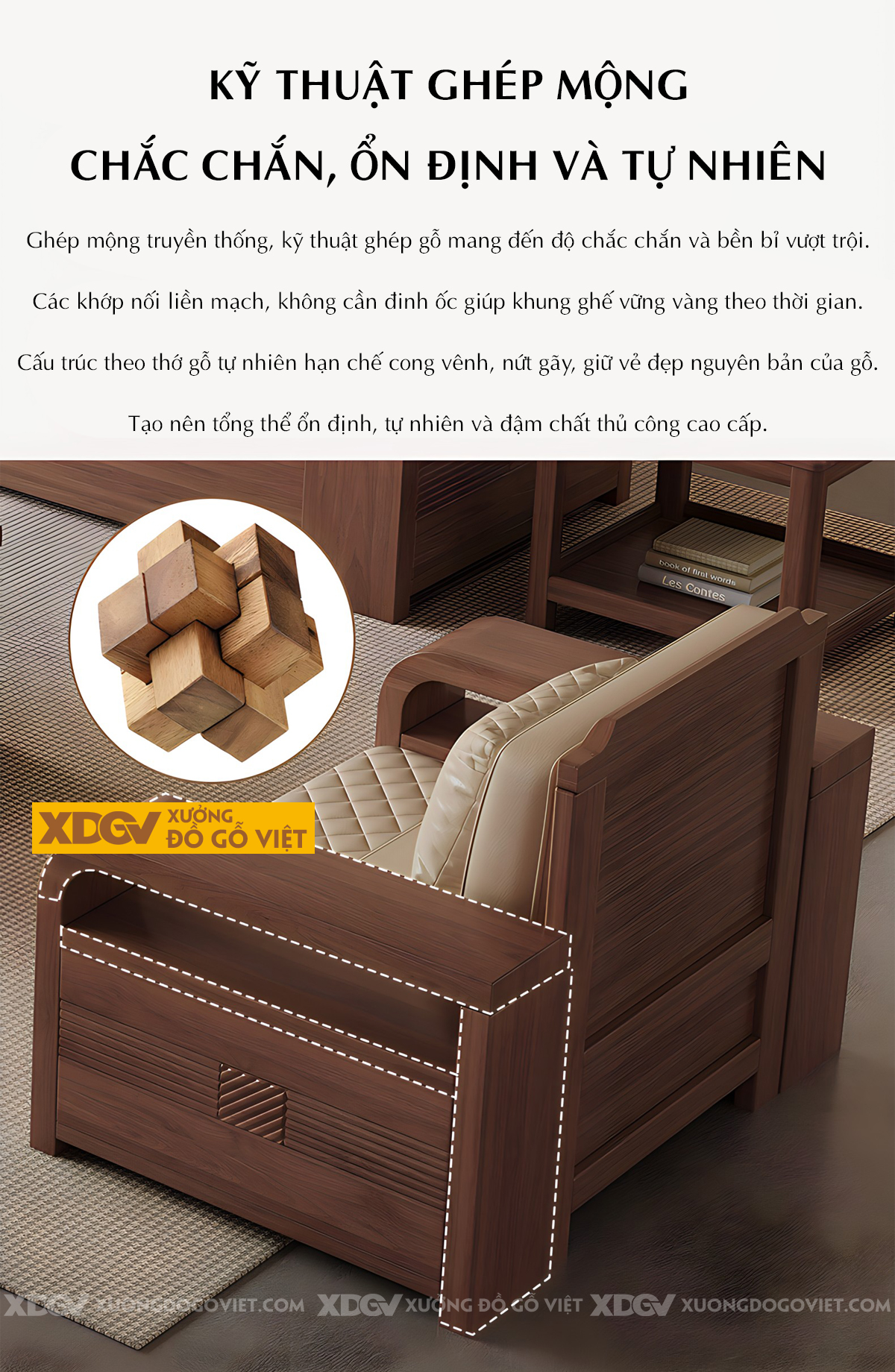 Mẫu Sofa Góc L Gỗ Óc Chó Hiện Đại Họa Tiết Kẻ Rãnh Tinh Tế