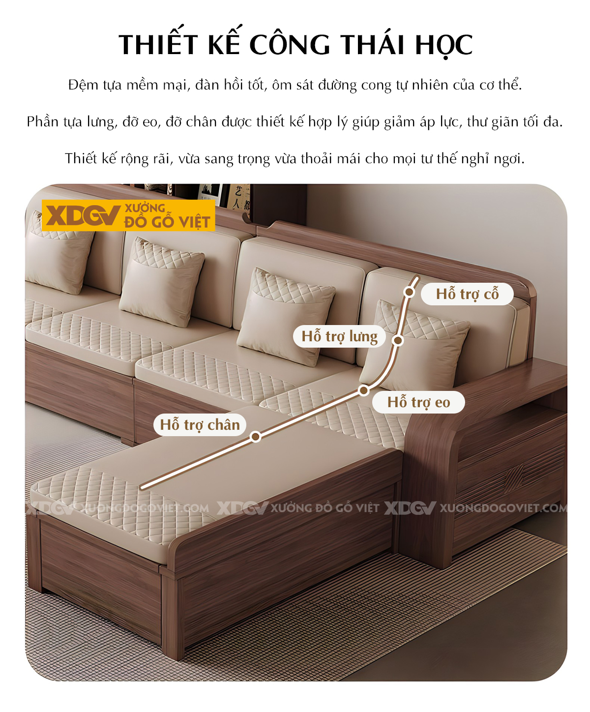 Mẫu Sofa Góc L Gỗ Óc Chó Hiện Đại Họa Tiết Kẻ Rãnh Tinh Tế