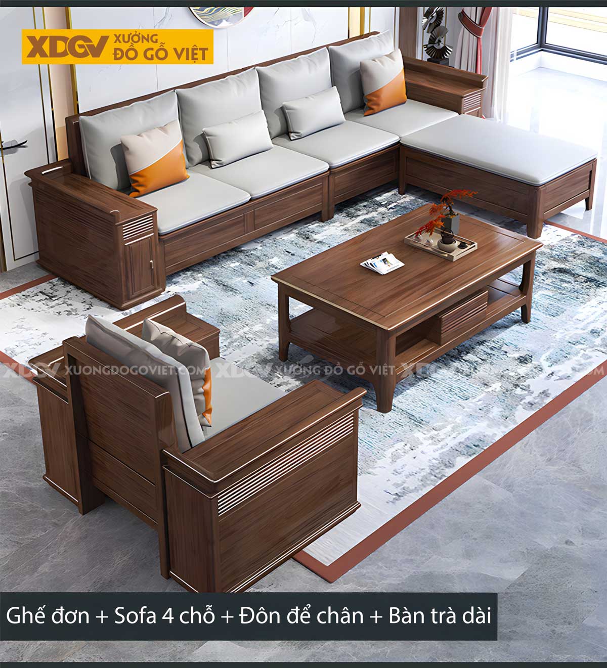 Mẫu Sofa Góc L Gỗ Sồi Tay Tựa Rộng Kẻ Rãnh Đẹp Có Ngăn Kéo