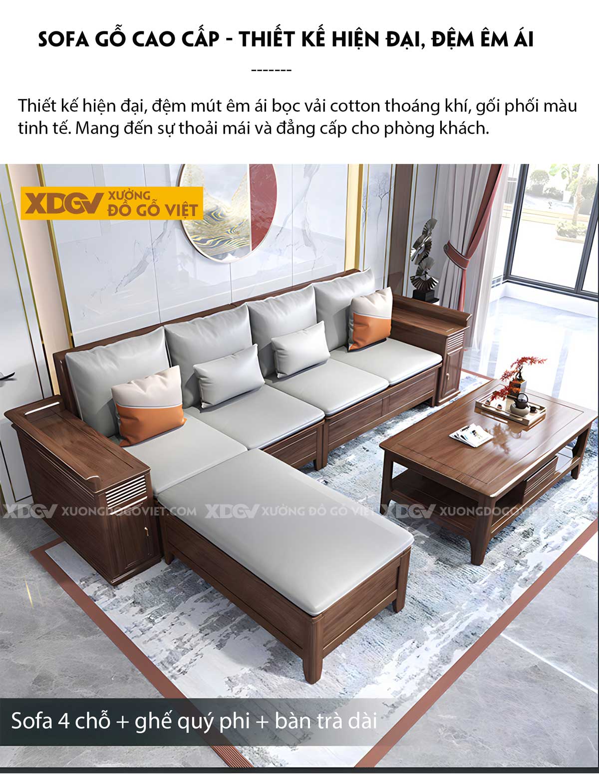 Mẫu Sofa Góc L Gỗ Sồi Tay Tựa Rộng Kẻ Rãnh Đẹp Có Ngăn Kéo