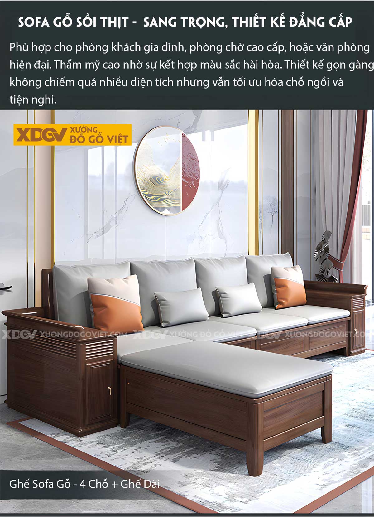 Mẫu Sofa Góc L Gỗ Sồi Tay Tựa Rộng Kẻ Rãnh Đẹp Có Ngăn Kéo