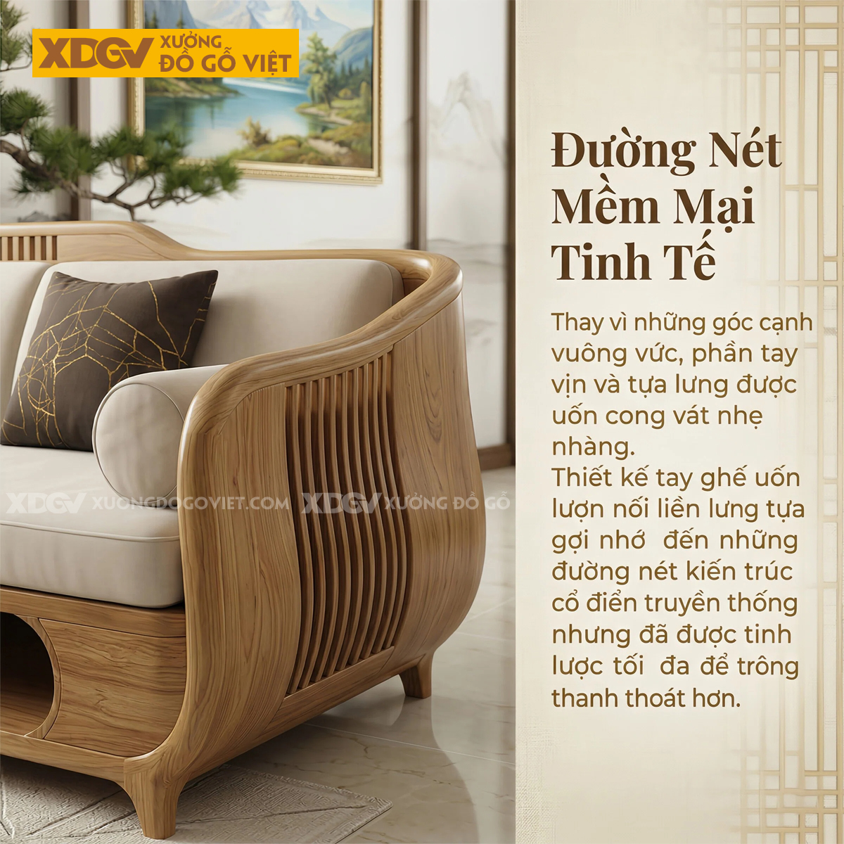 Mẫu Sofa Hiện Đại Gõ Đỏ Phối Ngăn kéo Khung Uốn Uyển Chuyển