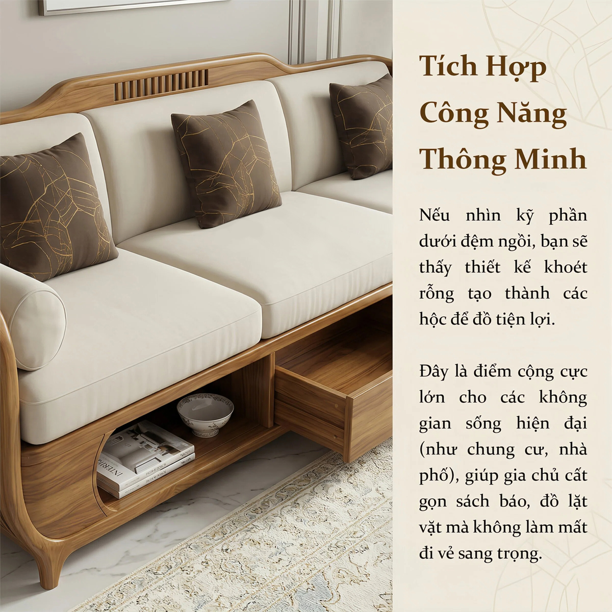 Mẫu Sofa Hiện Đại Gõ Đỏ Phối Ngăn kéo Khung Uốn Uyển Chuyển