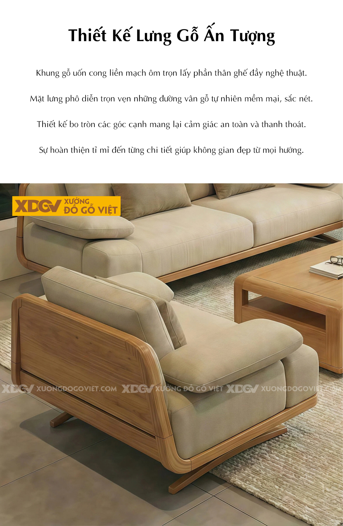 Mẫu Sofa Phòng Khách Gỗ Gõ Đỏ Hệ Khung Uốn Cong Mềm Mại