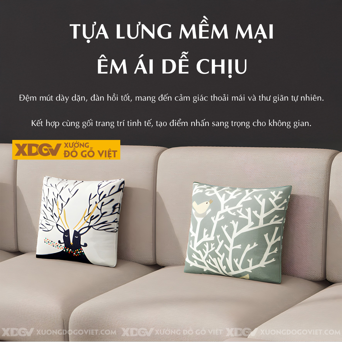 Mẫu Sofa Phòng Khách Gỗ Sồi Hiện Đại Chân Bệt Tay Bo Tròn