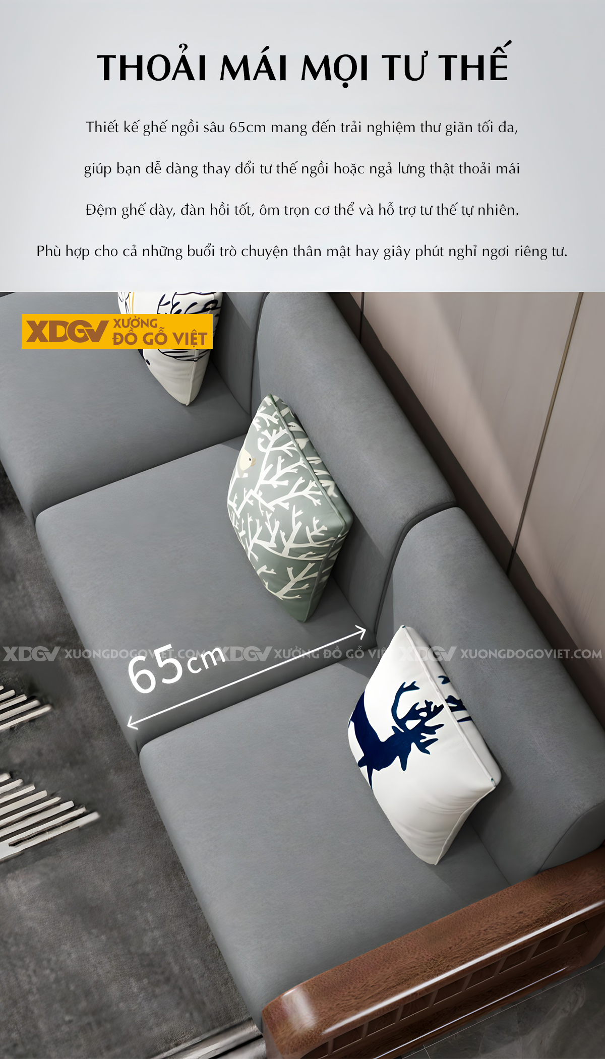 Mẫu Sofa Phòng Khách Gỗ Sồi Hiện Đại Chân Bệt Tay Bo Tròn