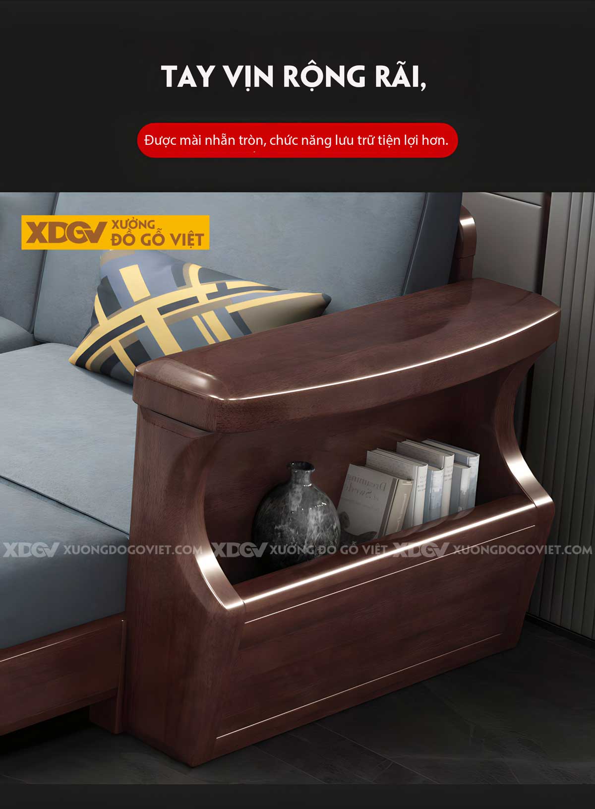 Mẫu Sofa Sồi Thịt Hiện Đại Tay Bề Thế Tích Hợp Hộc Để Đồ