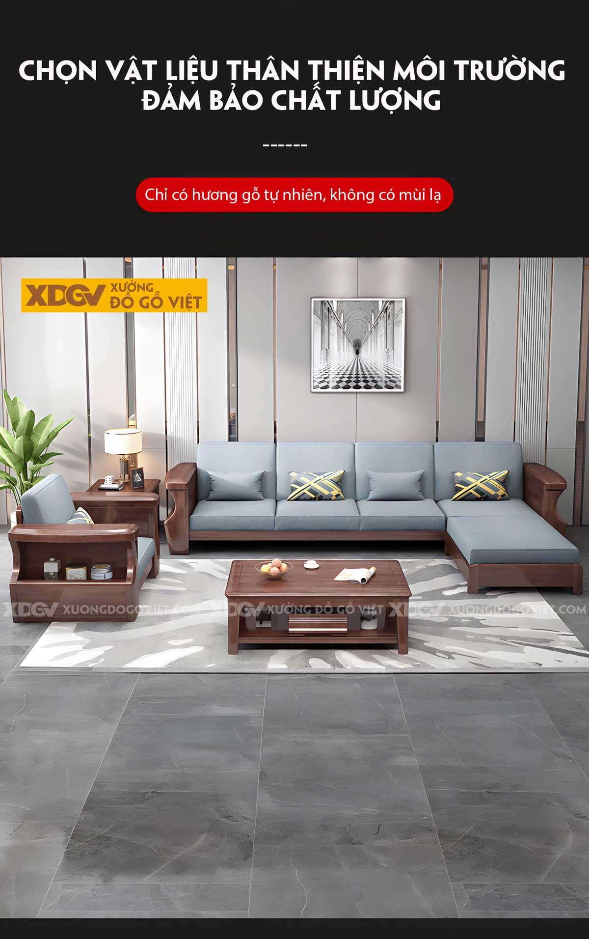 Mẫu Sofa Sồi Thịt Hiện Đại Tay Bề Thế Tích Hợp Hộc Để Đồ
