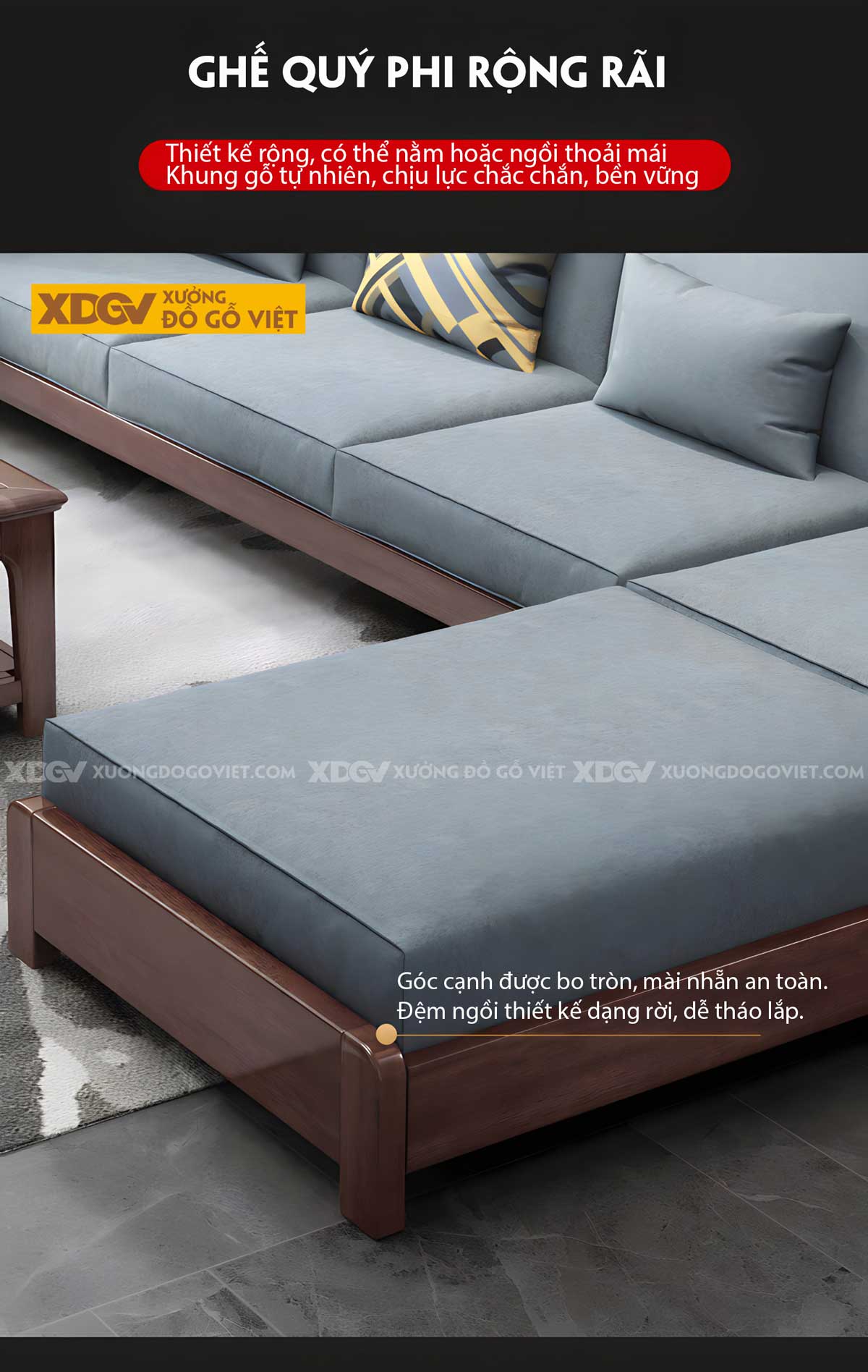 Mẫu Sofa Sồi Thịt Hiện Đại Tay Bề Thế Tích Hợp Hộc Để Đồ