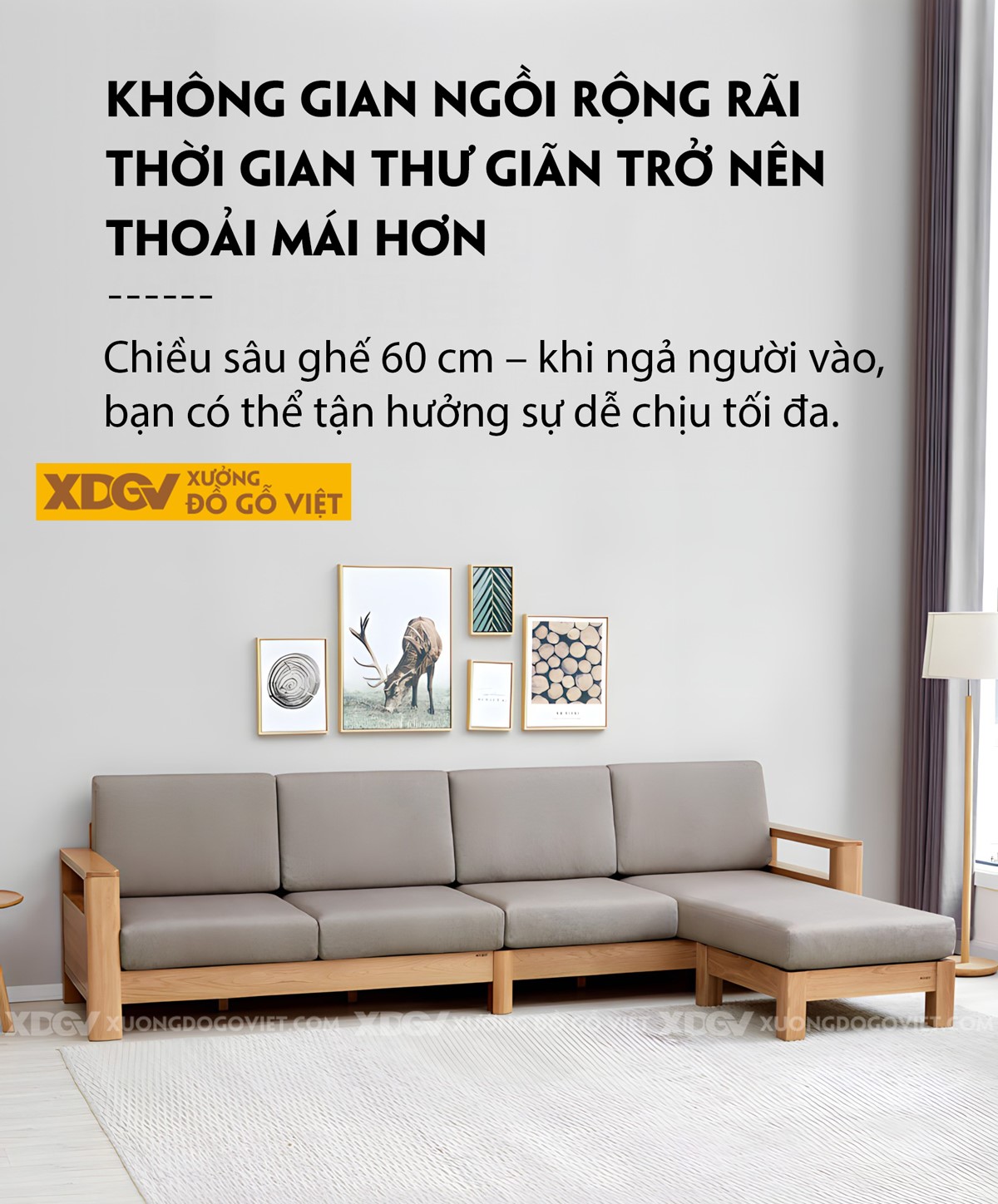 Mẫu Sofa Thư Giản Khung Gỗ Sồi Bọc Nệm Êm Dày Cao Cấp