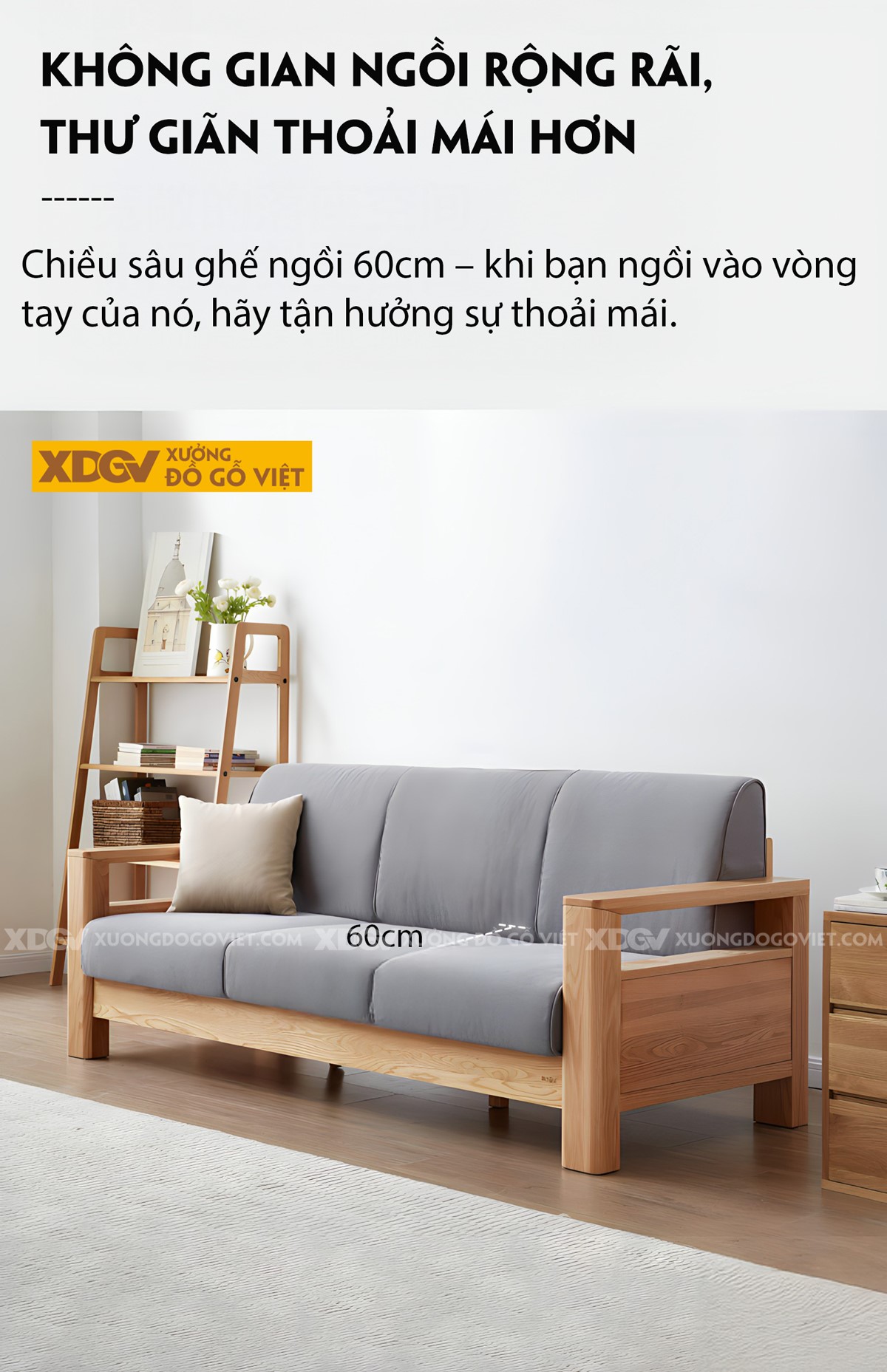 Mẫu Sofa Thư Giản Khung Gỗ Sồi Bọc Nệm Êm Dày Cao Cấp