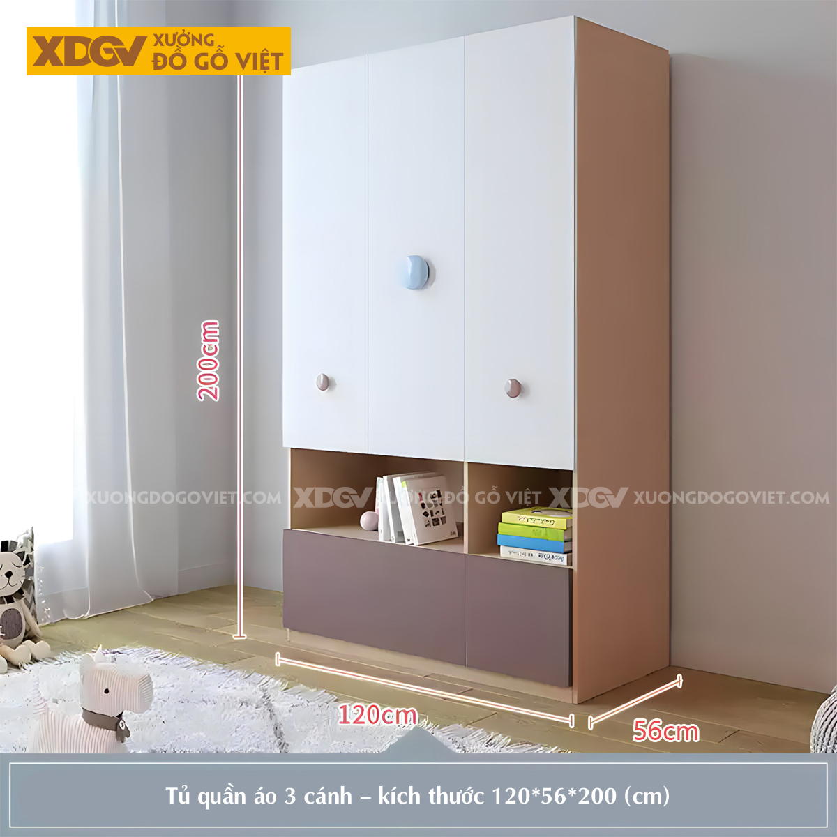 Mẫu Tủ Áo Trẻ Em Nhiều Ngăn Để Đồ Tay Nắm Tròn Ngộ Nghĩnh