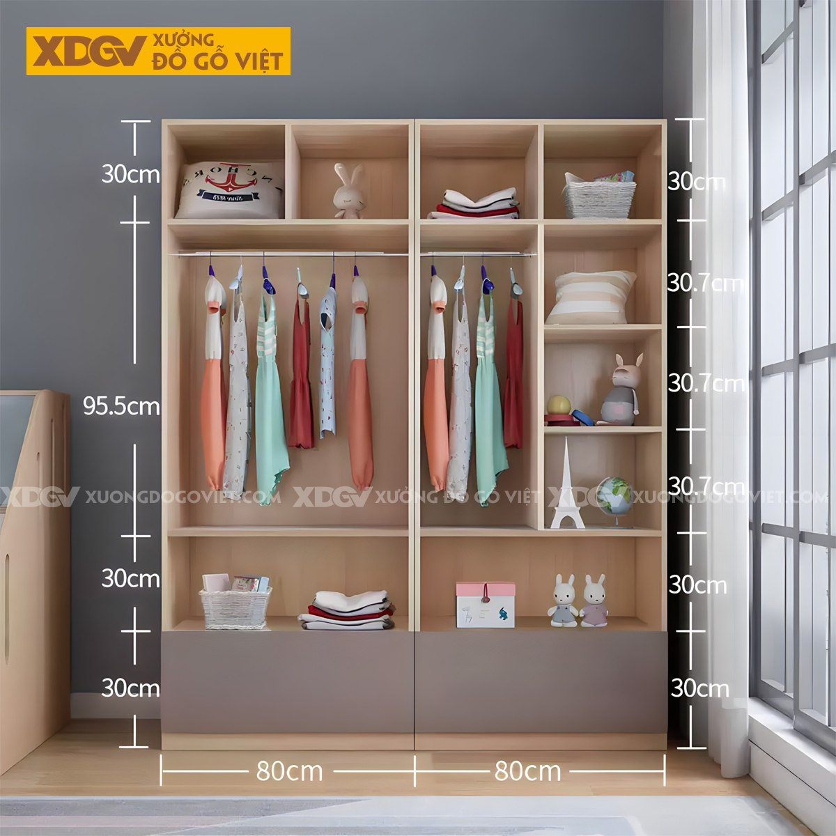 Mẫu Tủ Áo Trẻ Em Nhiều Ngăn Để Đồ Tay Nắm Tròn Ngộ Nghĩnh