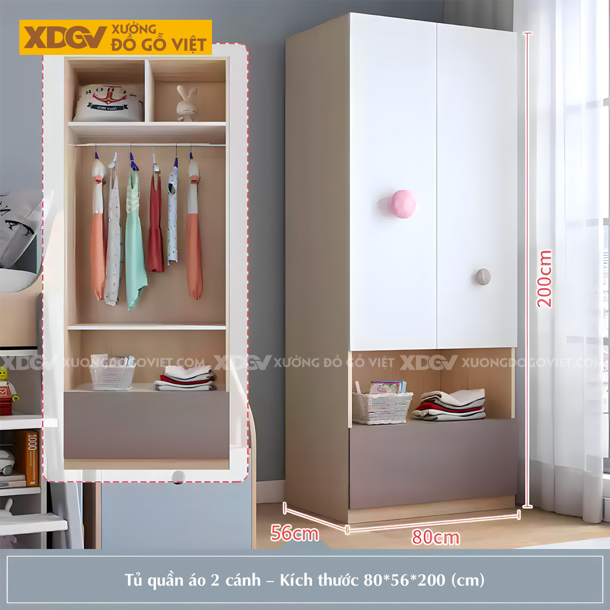 Mẫu Tủ Áo Trẻ Em Nhiều Ngăn Để Đồ Tay Nắm Tròn Ngộ Nghĩnh