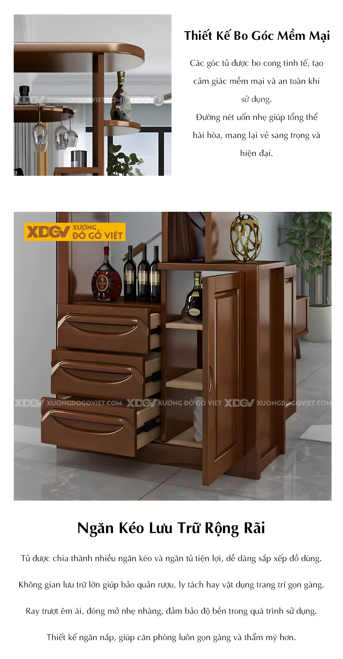 Mẫu Tủ Bảo Quản Rượu Gỗ Cao Su Đa Năng Đi Kèm 3 Ngăn Kéo Lớn