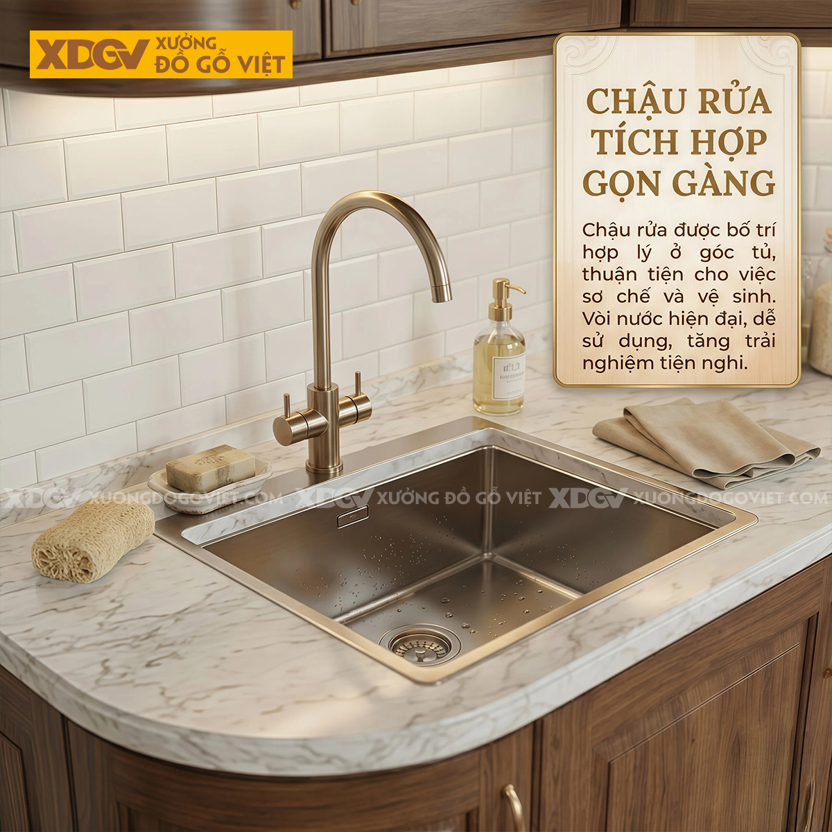 Mẫu Tủ Bếp Óc Chó Kiểu L Cho Không Gian Nhỏ Nhiều Ngăn Đựng