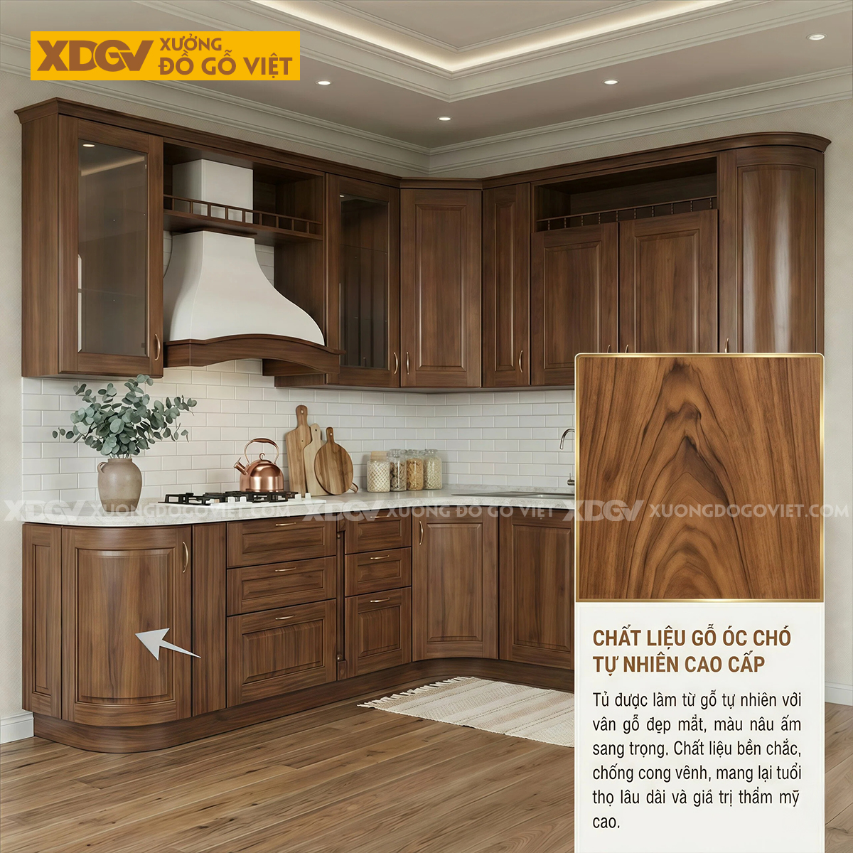Mẫu Tủ Bếp Óc Chó Kiểu L Cho Không Gian Nhỏ Nhiều Ngăn Đựng