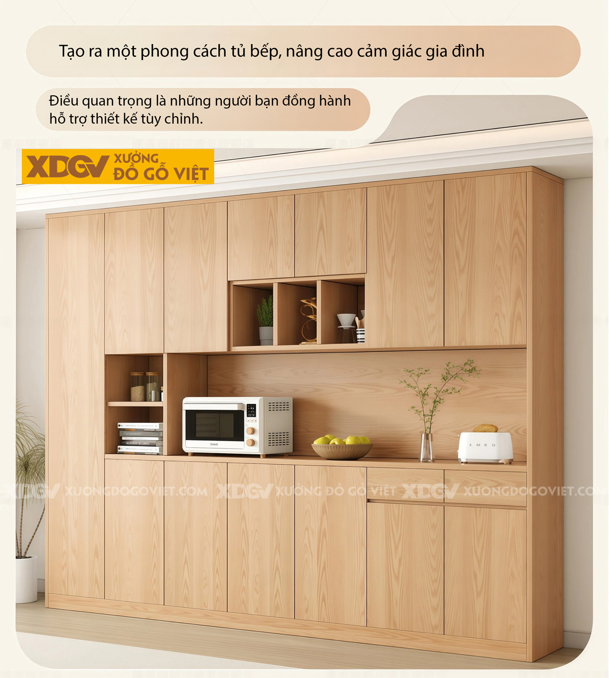 Mẫu Tủ Chén Bát Gỗ Veneer Sồi