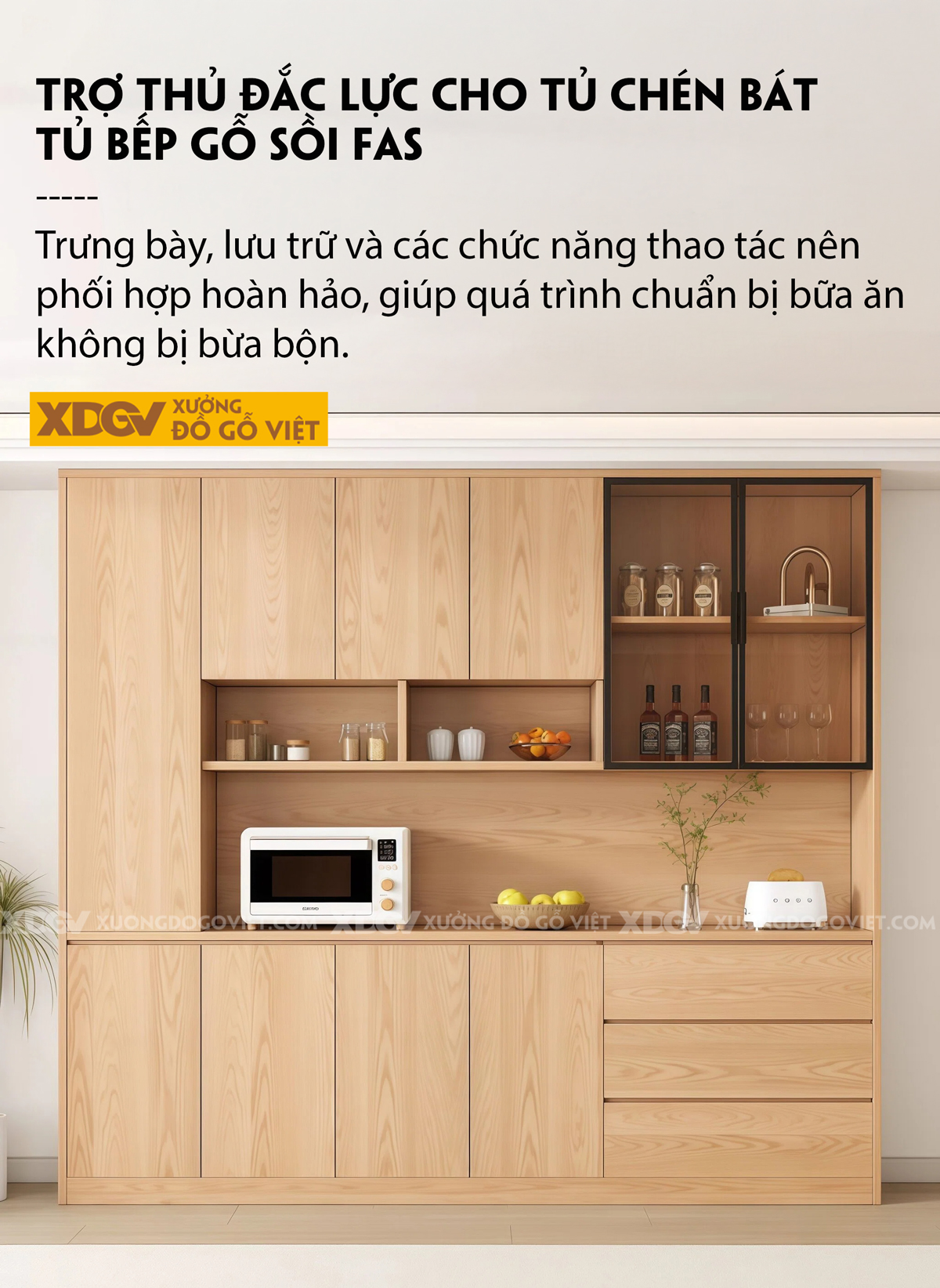 Mẫu Tủ Chén Bát Gỗ Veneer Sồi