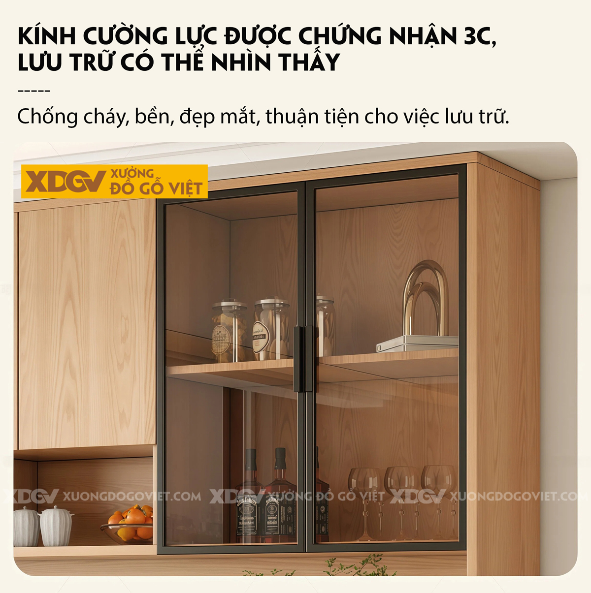 Mẫu Tủ Chén Bát Gỗ Veneer Sồi