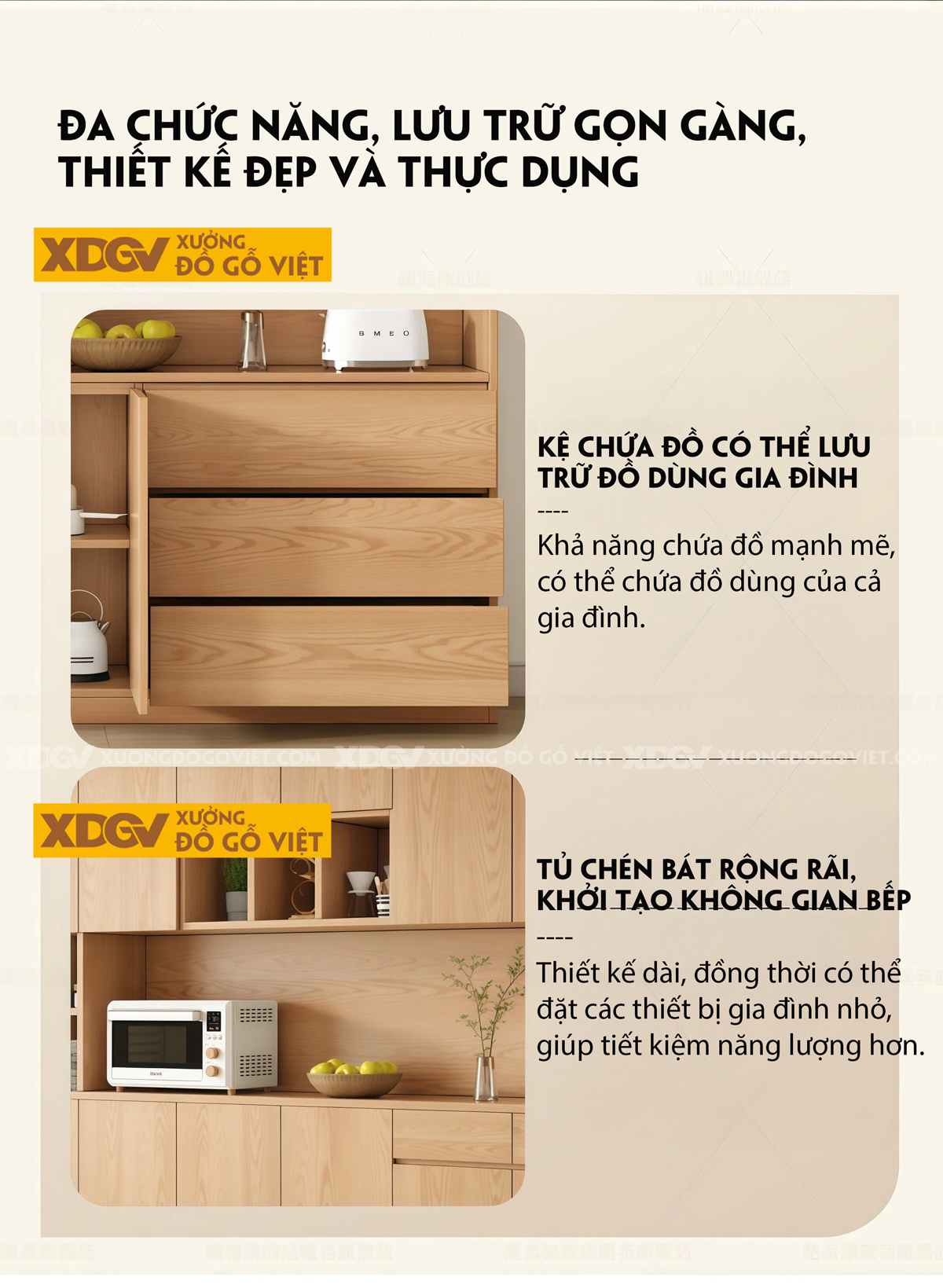 Mẫu Tủ Chén Bát Gỗ Veneer Sồi