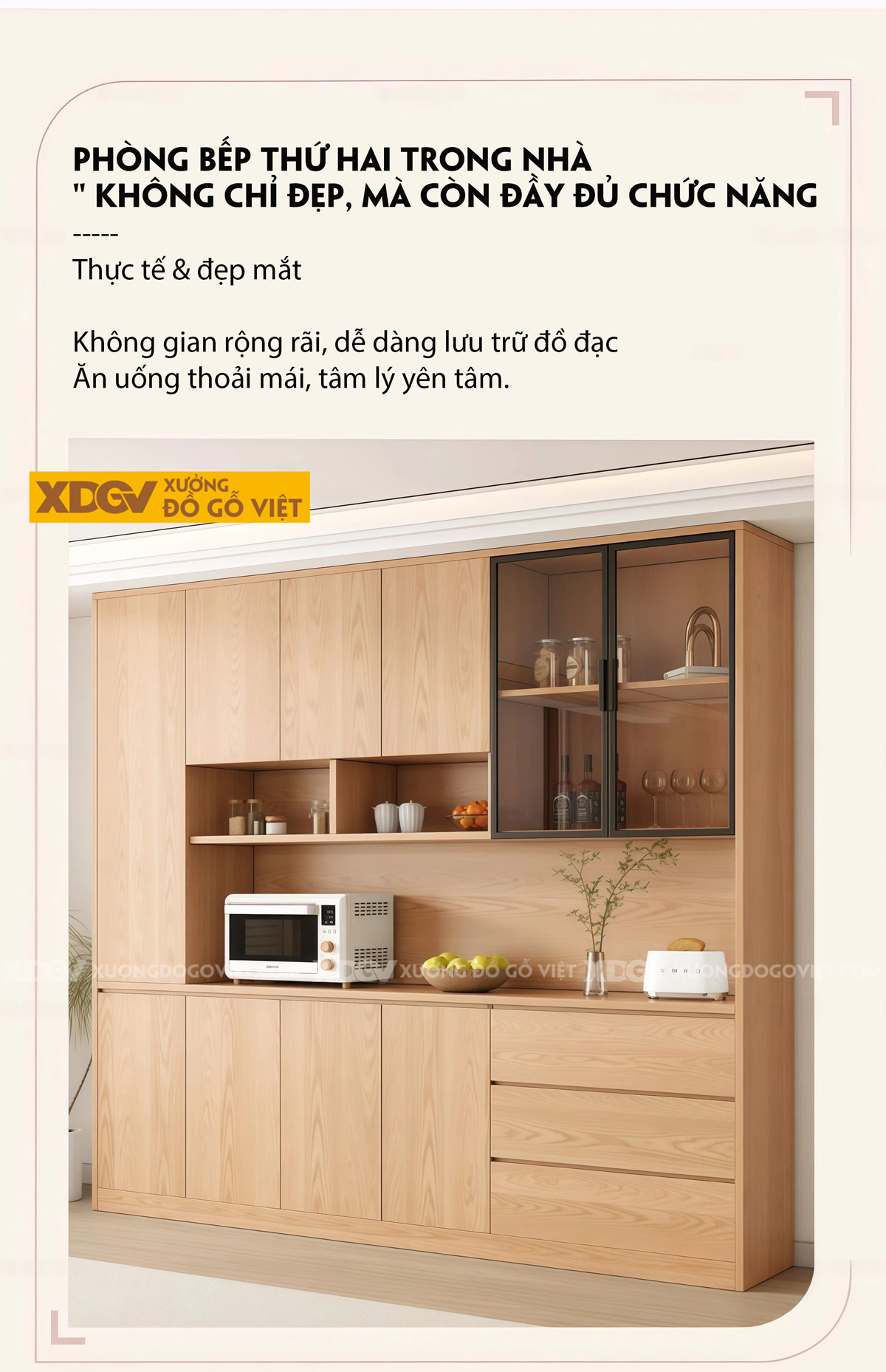 Mẫu Tủ Chén Bát Gỗ Veneer Sồi