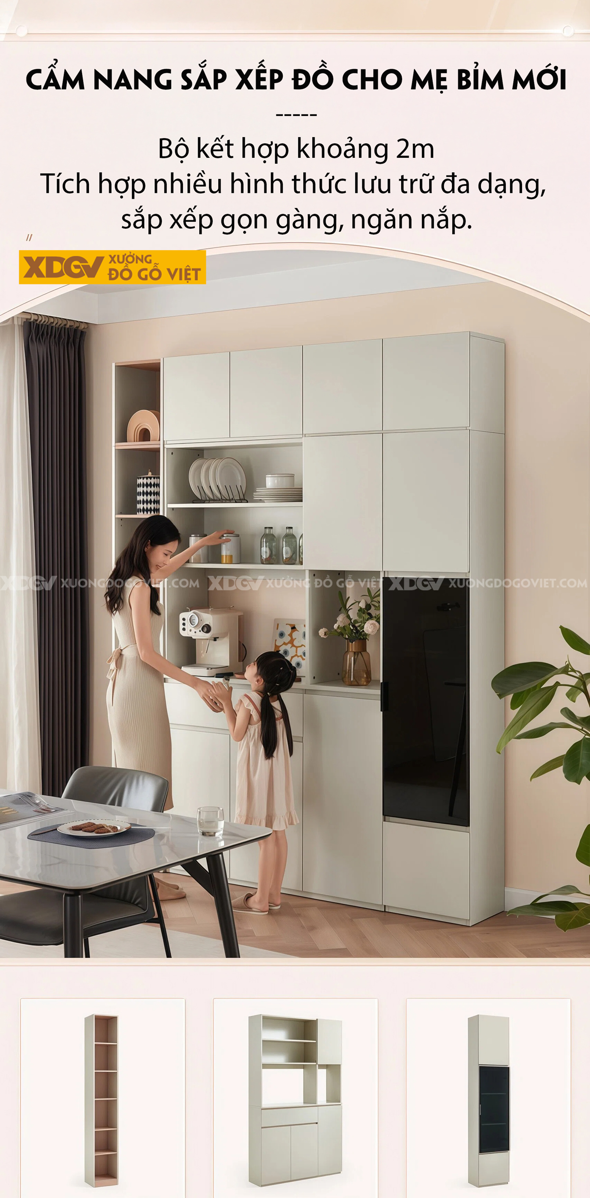 Mẫu Tủ Chén Bát Nhà Bếp Gỗ MDF Lưu Trữ Lớn Tối Ưu Diện Tích