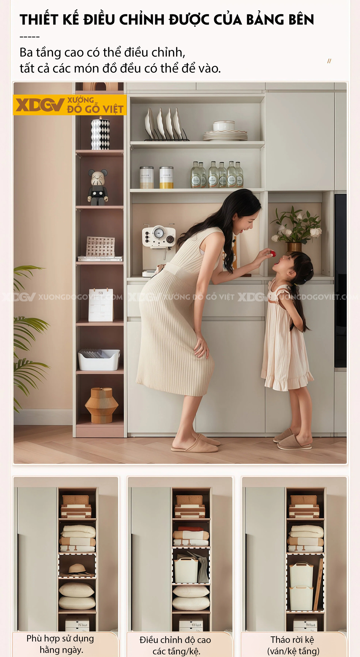 Mẫu Tủ Chén Bát Nhà Bếp Gỗ MDF Lưu Trữ Lớn Tối Ưu Diện Tích