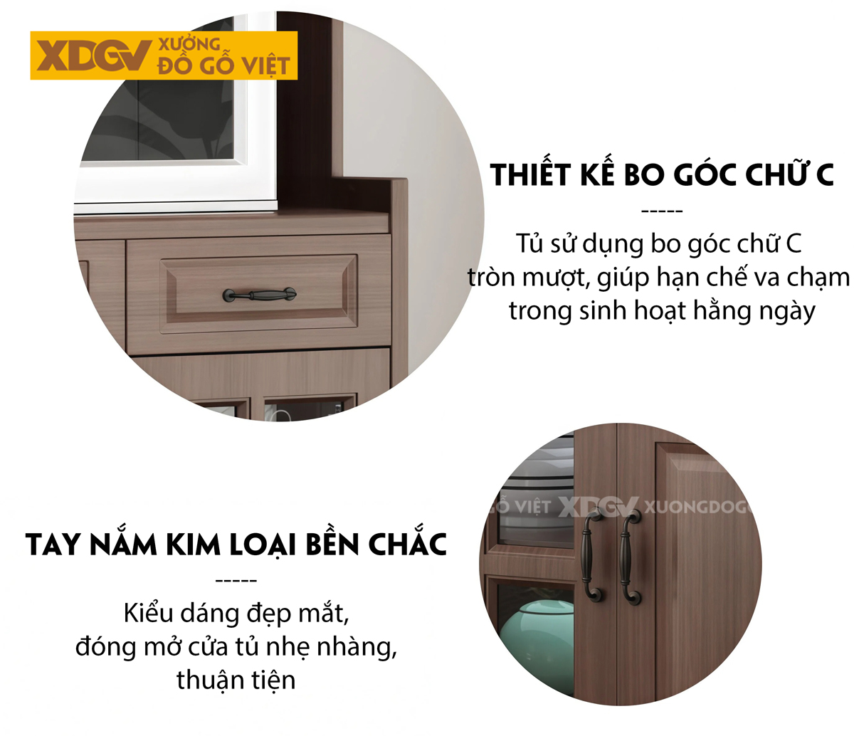 Mẫu Tủ Để Chén Bát Bắc Âu Gỗ Veneer Sồi Dáng Vuông Kịch Trần