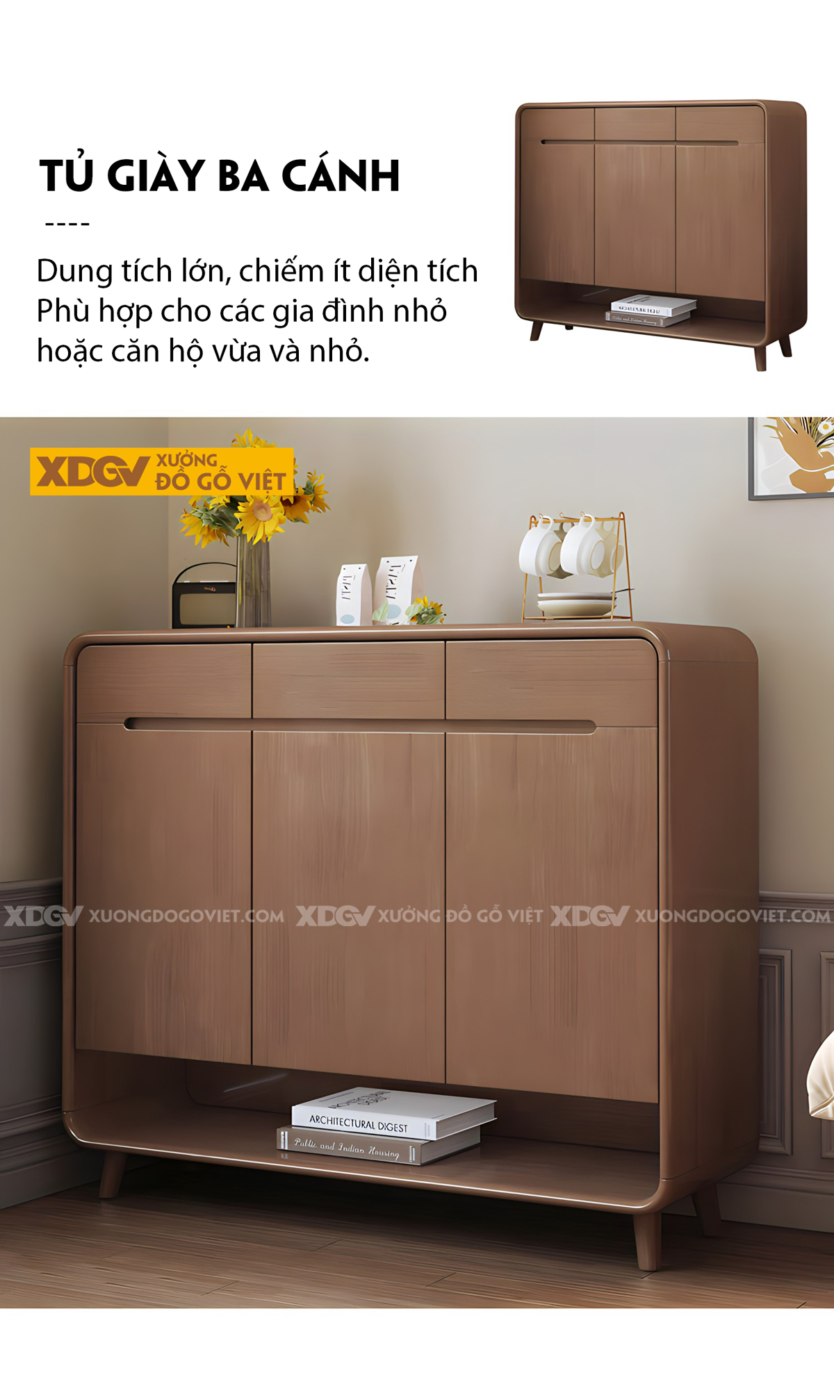 Mẫu Tủ Để Giày Gỗ Cao Su Bo Cạnh Mềm Mại Tay Nắm Âm Độc Đáo