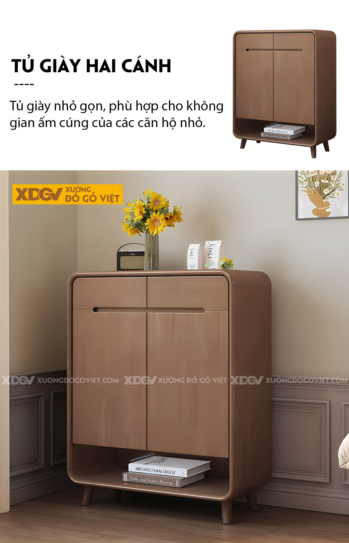 Mẫu Tủ Để Giày Gỗ Cao Su Bo Cạnh Mềm Mại Tay Nắm Âm Độc Đáo