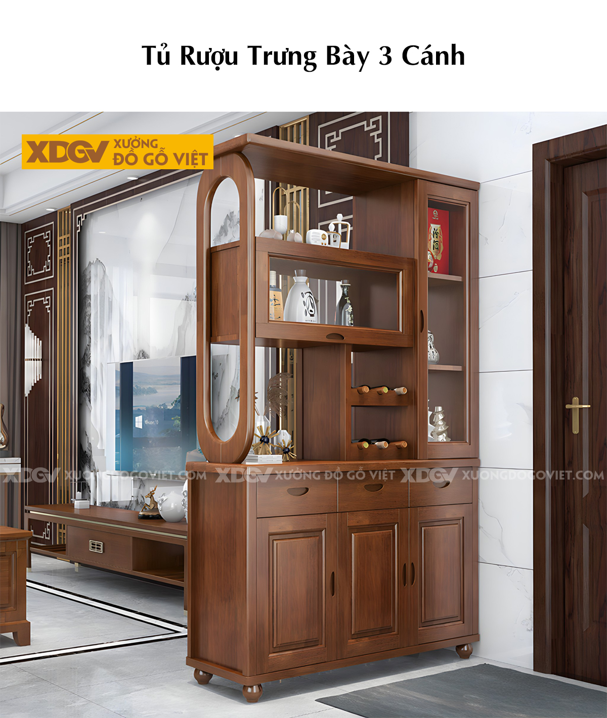 Mẫu Tủ Để Rượu Gỗ Cao Su Hiện Đại Đa Năng Tủ Kính Sang Trọng