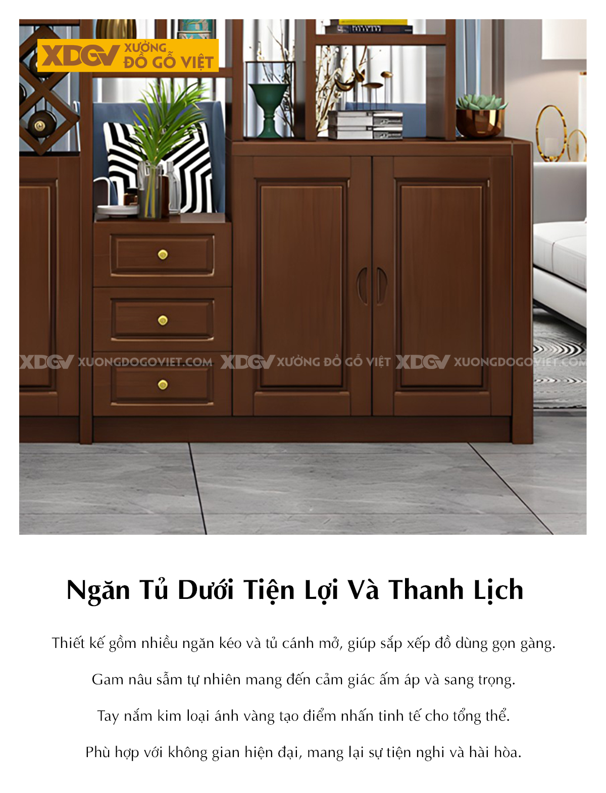 Mẫu Tủ Để Rượu Gỗ Cao Su Phòng Khách Phối Hợp Tủ Kính Sọc Mờ