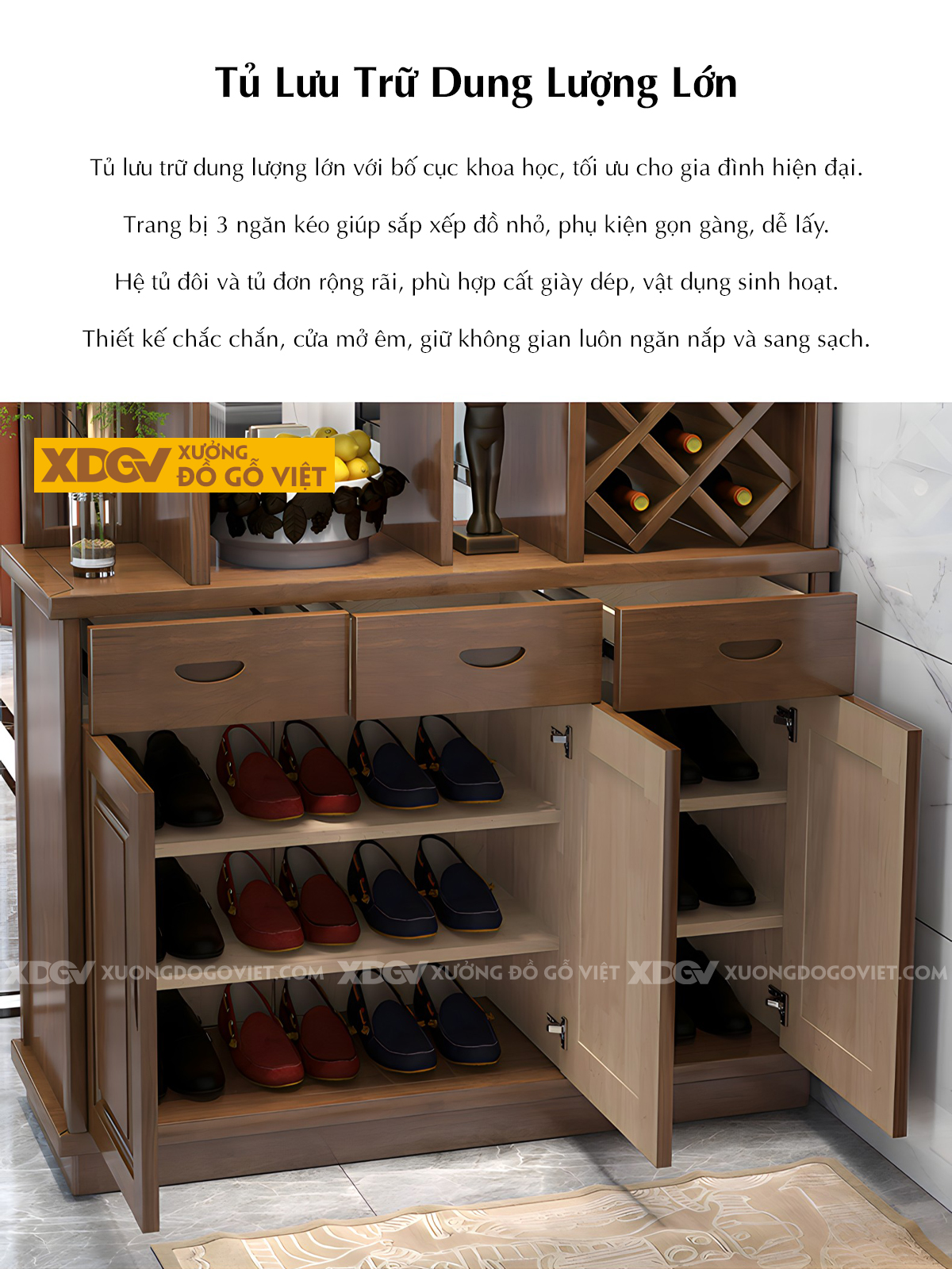 Mẫu Tủ Để Rượu Phòng Khách Gỗ Cao Su