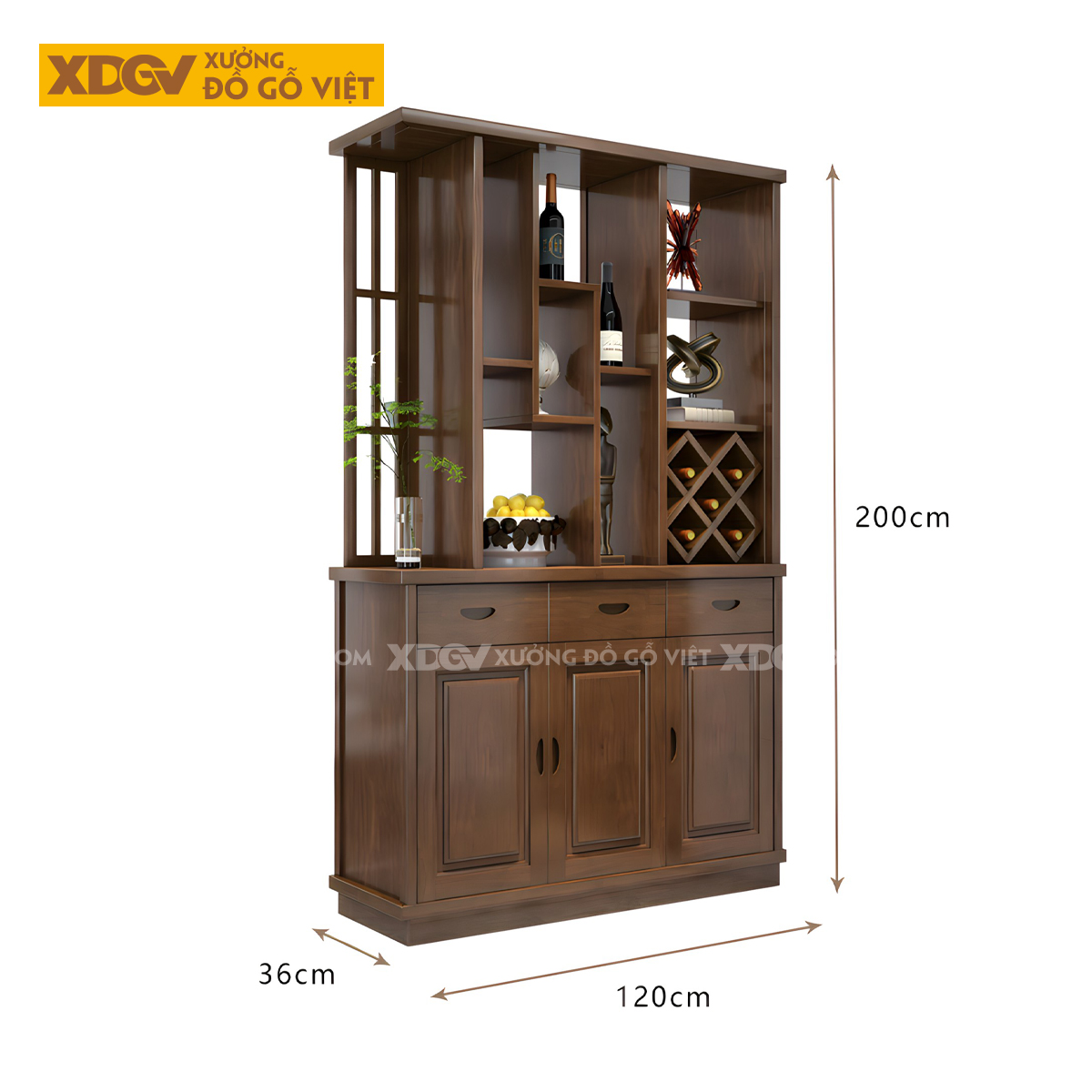 Mẫu Tủ Để Rượu Phòng Khách Gỗ Cao Su
