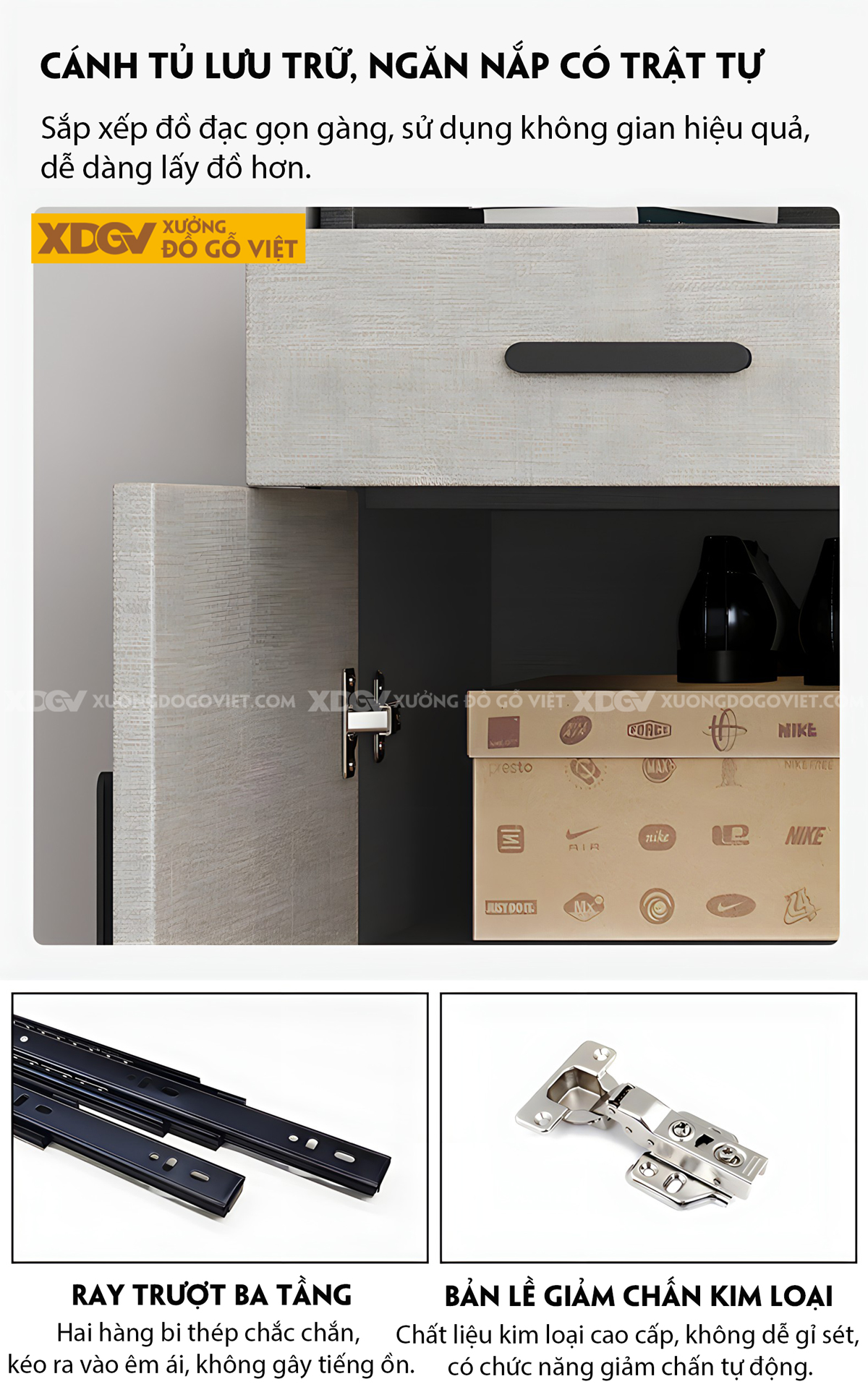 Mẫu Tủ Giày Dép MDF Hiện Đại Tối Giản Cho Phòng Khách